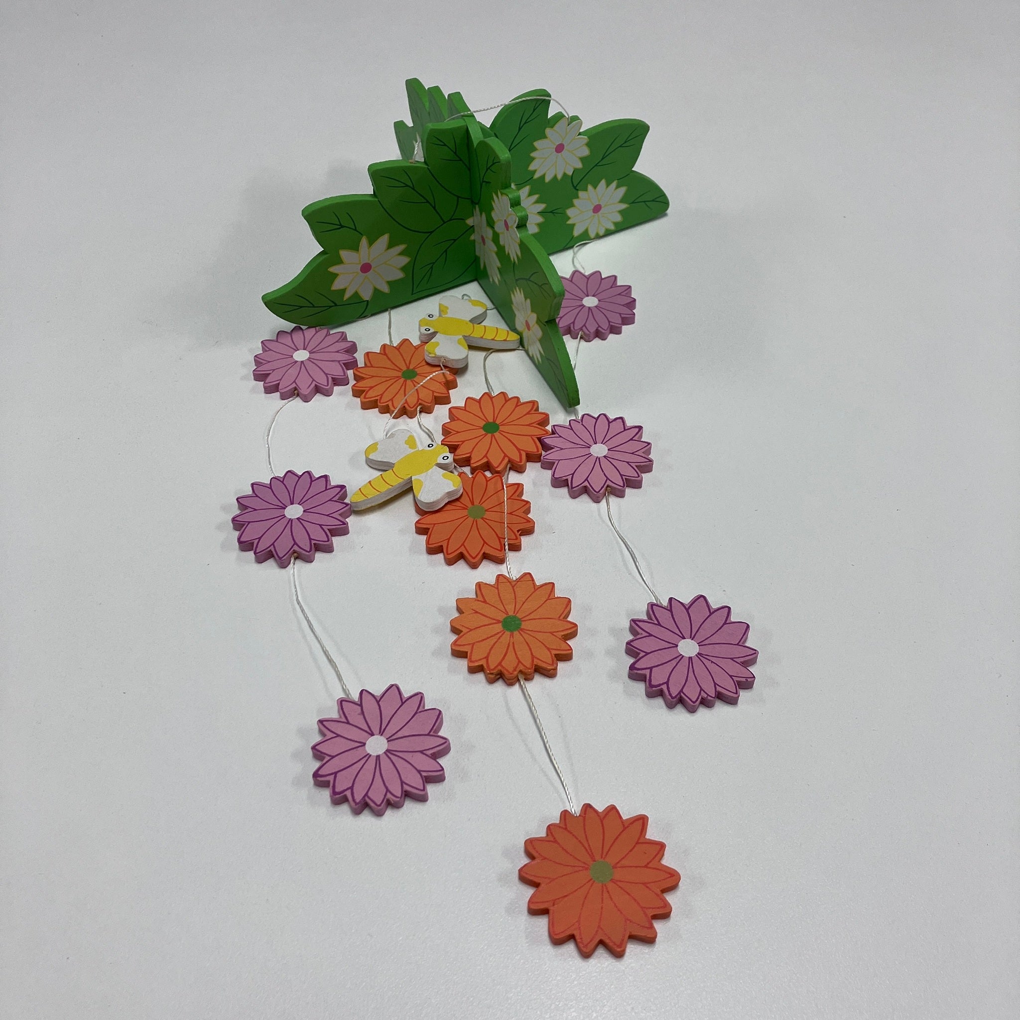 Wooden Mobile - Green Flower - Dragonfly