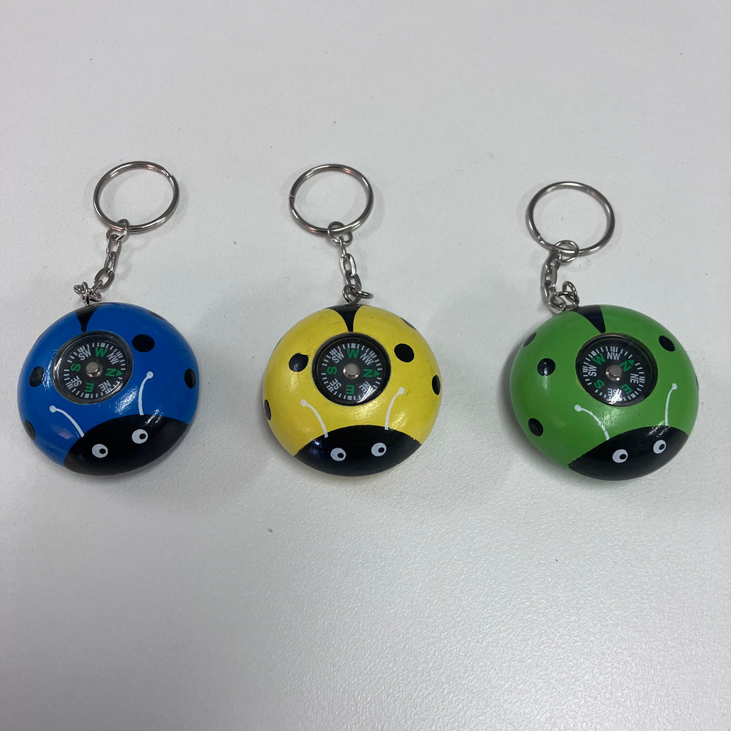 Wooden Keyring with Compass - Assorted Designs