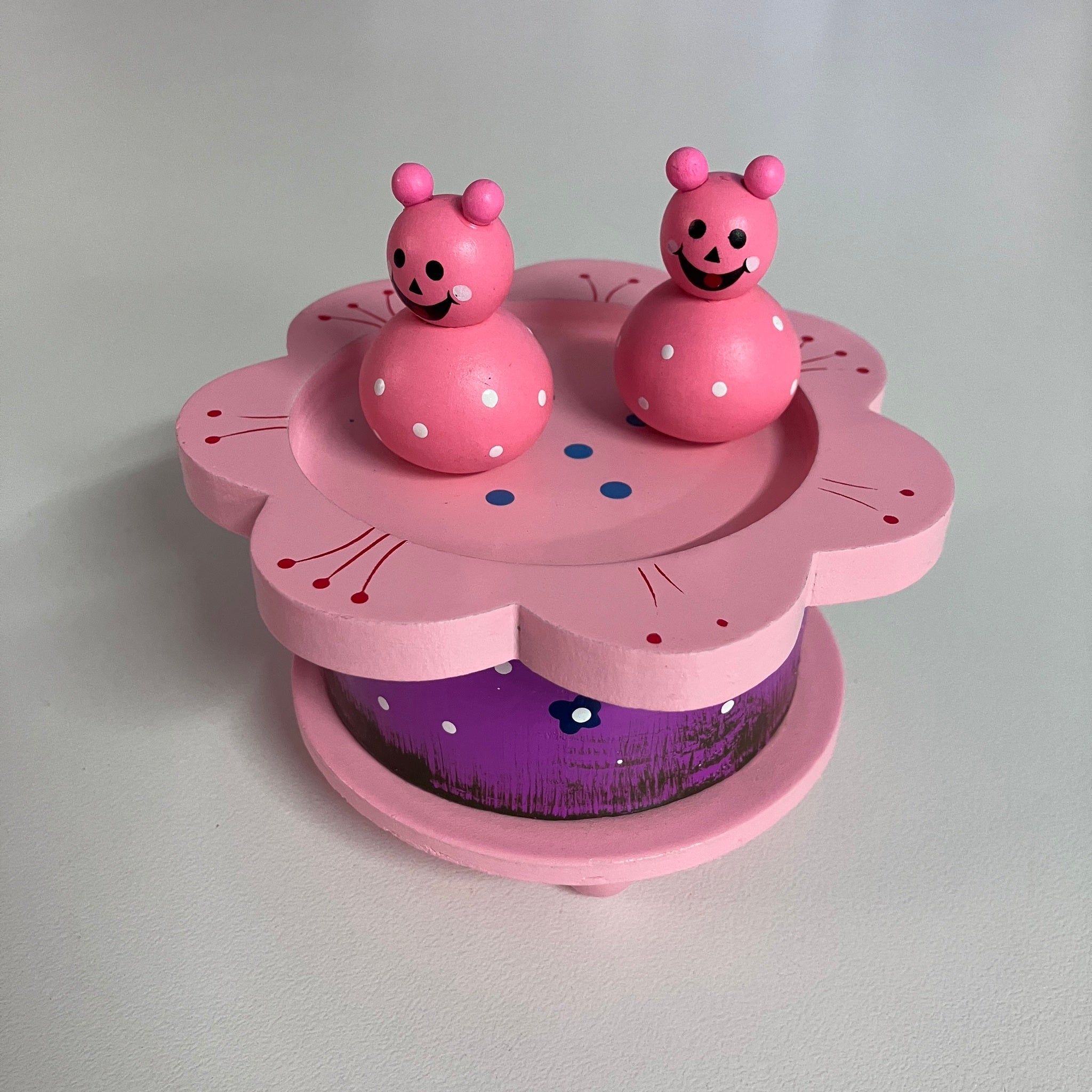 Wooden Music Box - Pink Bears