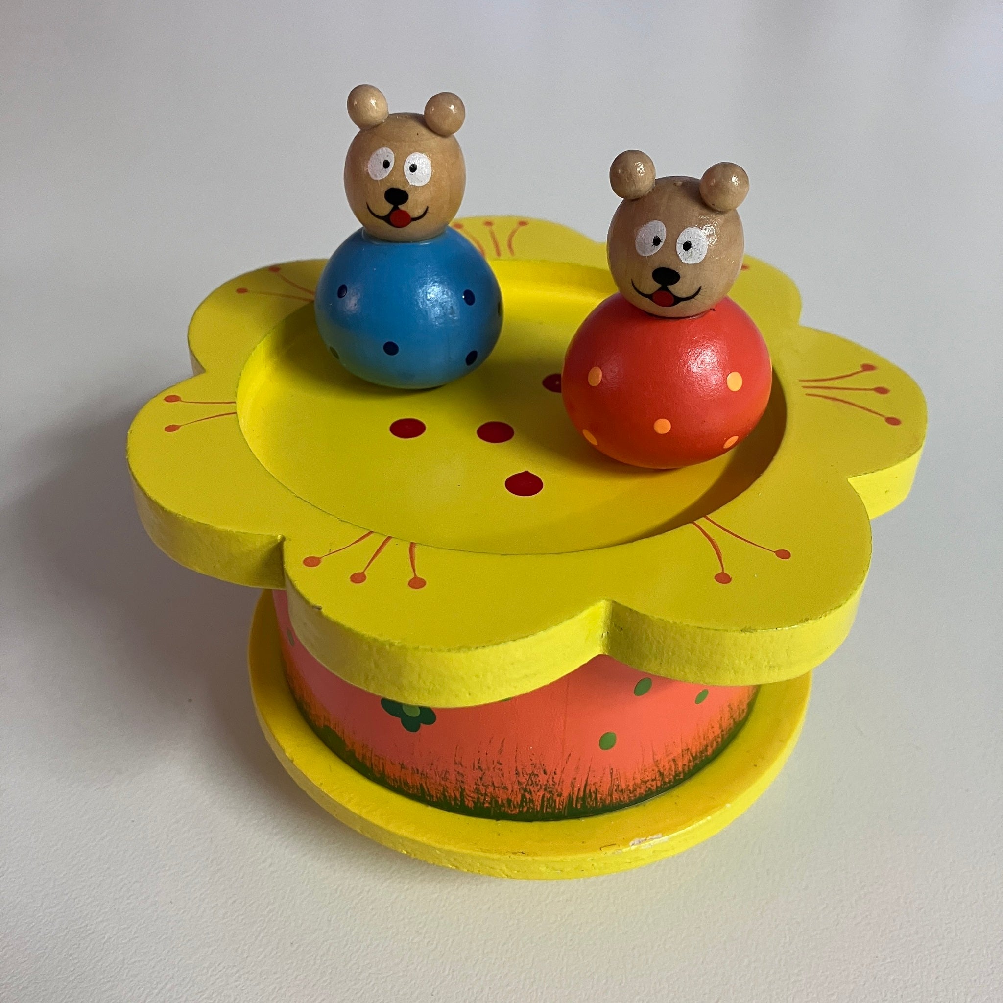 Wooden Music Box - Blue and Orange Bears