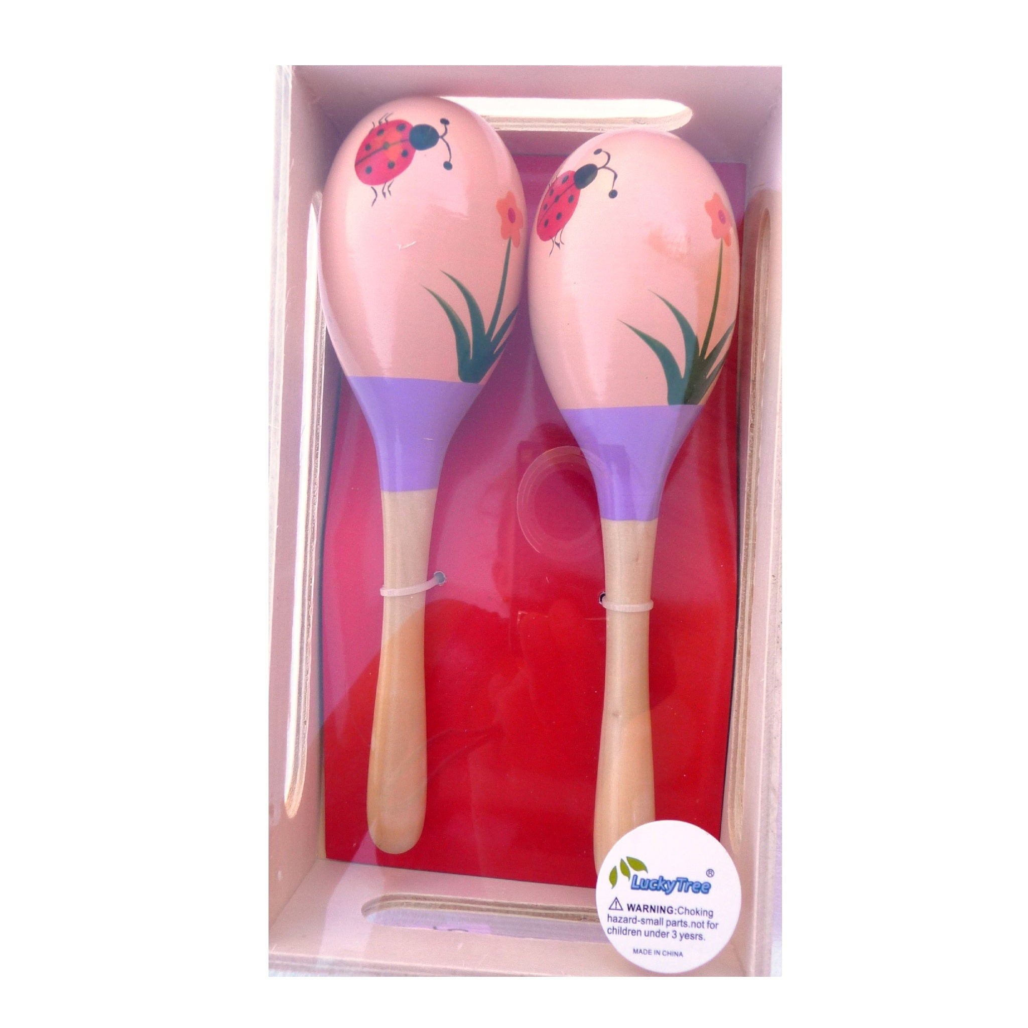 Wooden Maracas in Box - 19cm - Peach Ladybird