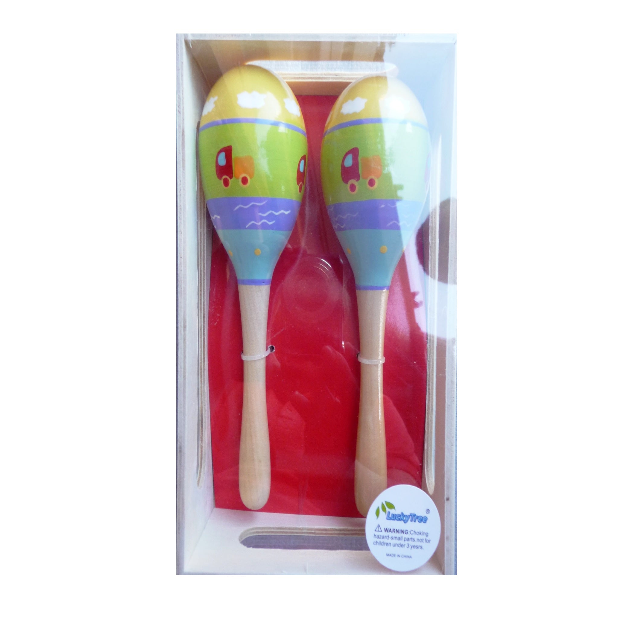 Wooden Maracas in Box - 19cm - Trucks at Beach