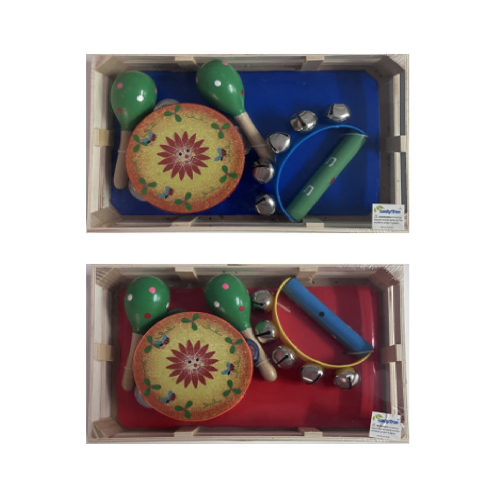 Music Set in Wooden Box - Small - Bee - Green Dot Maracas