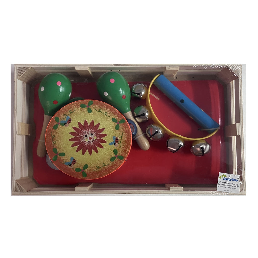 Music Set in Wooden Box - Small - Bee - Green Dot Maracas