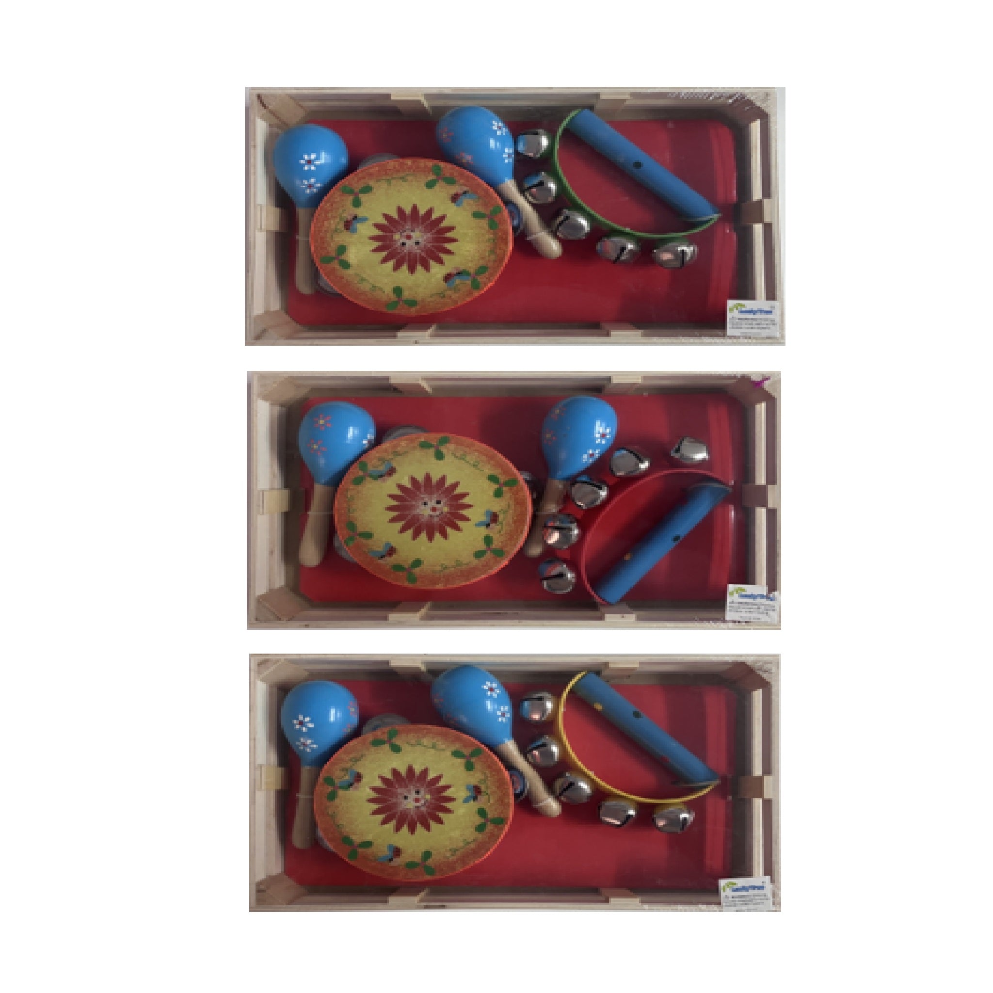 Music Set in Wooden Box - Small - Bee - Blue Flower Maracas