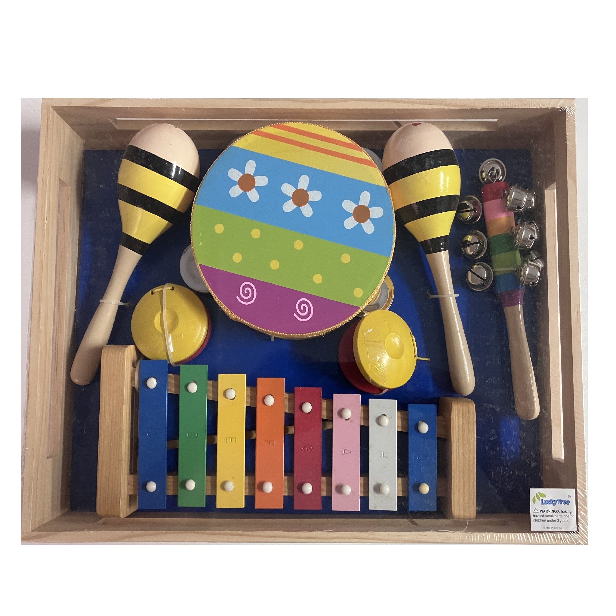 Music Set in Wooden Box - Large - 7pc - Colourful