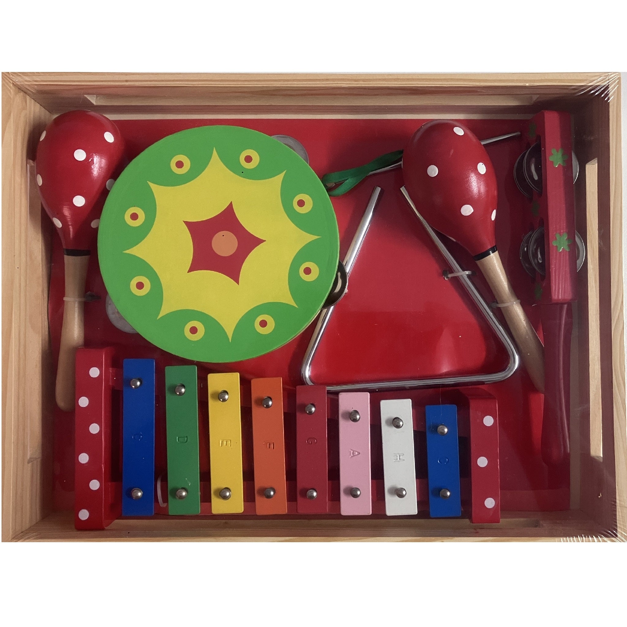 Music Set in Wooden Box - Large - Green Pattern