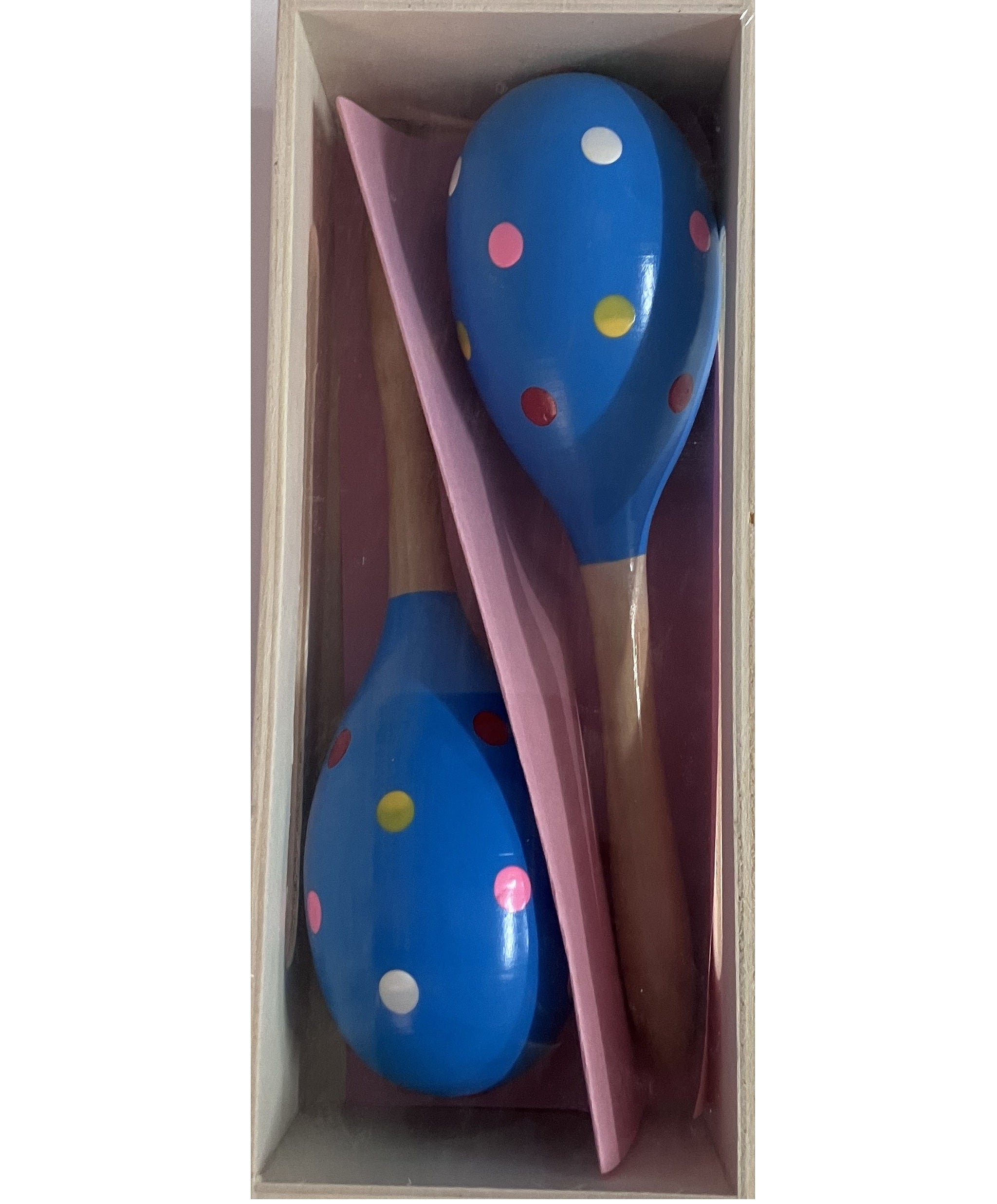 Wooden Maracas in Box - 22cm - Blue Spot