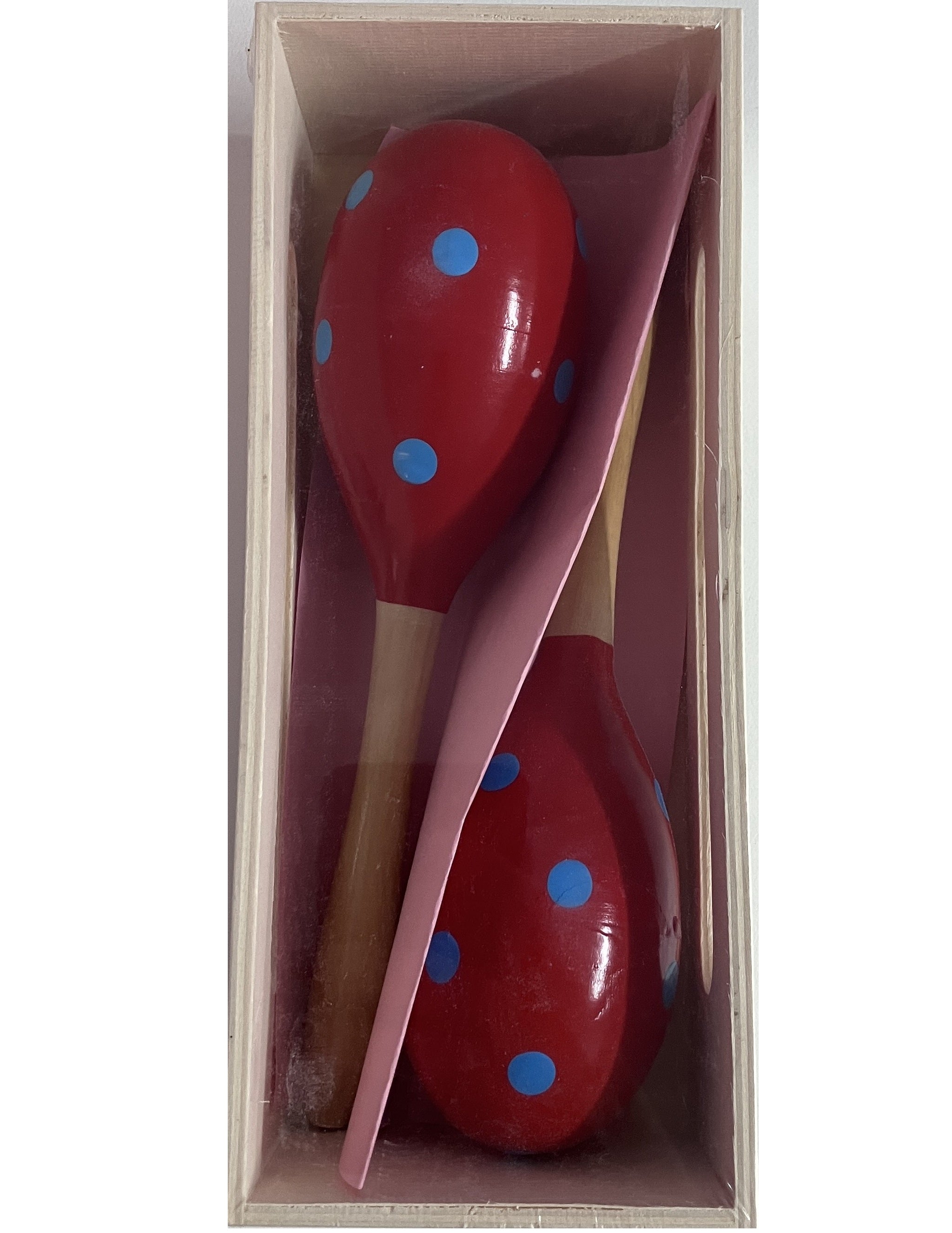 Wooden Maracas in Box - 22cm - Red Spot
