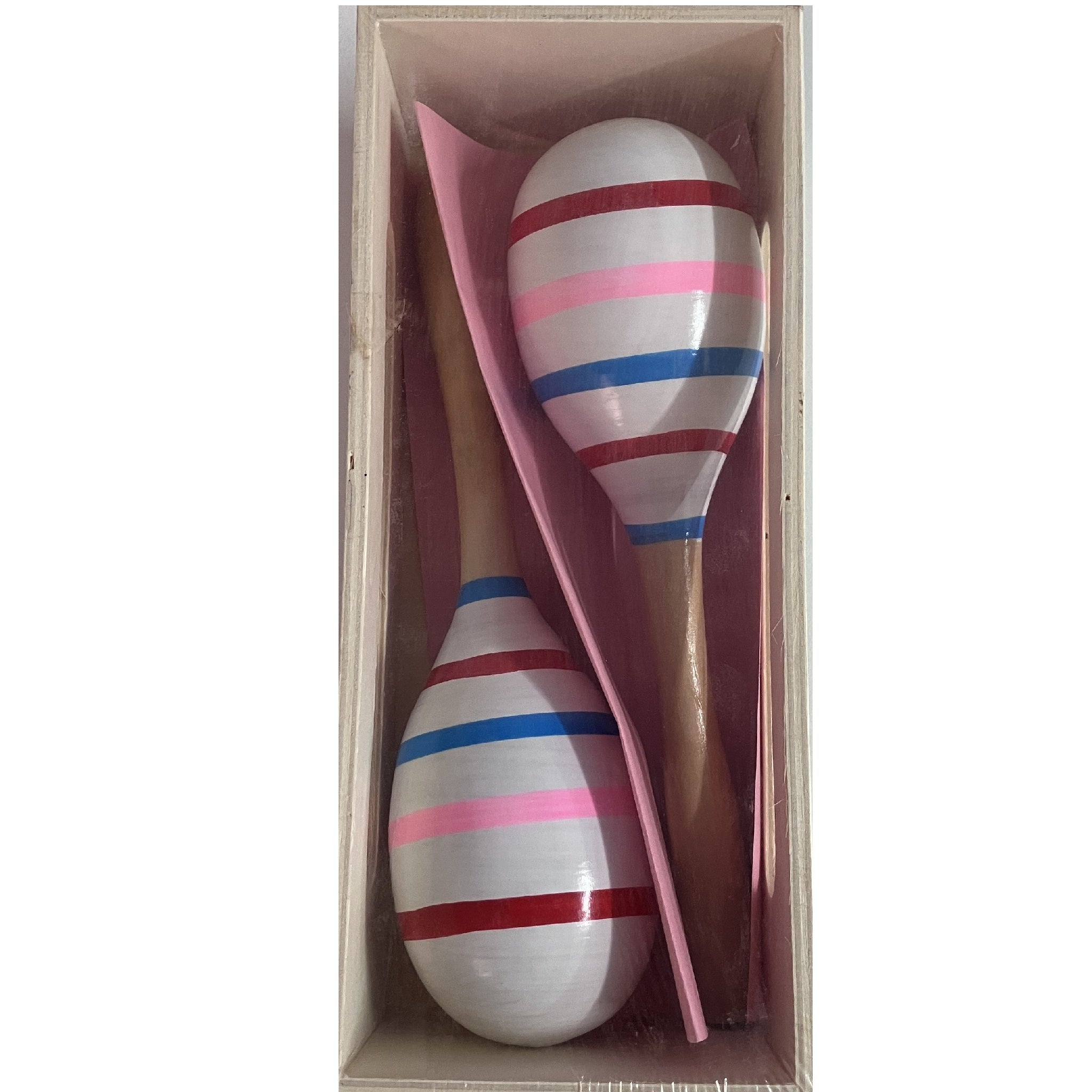 Wooden Maracas in Box - 22cm - White Stripe