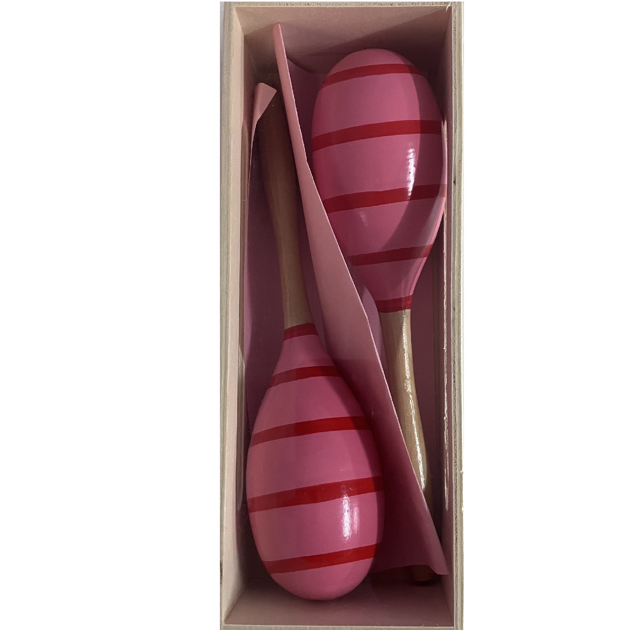 Wooden Maracas in Box - 22cm - Pink Stripe