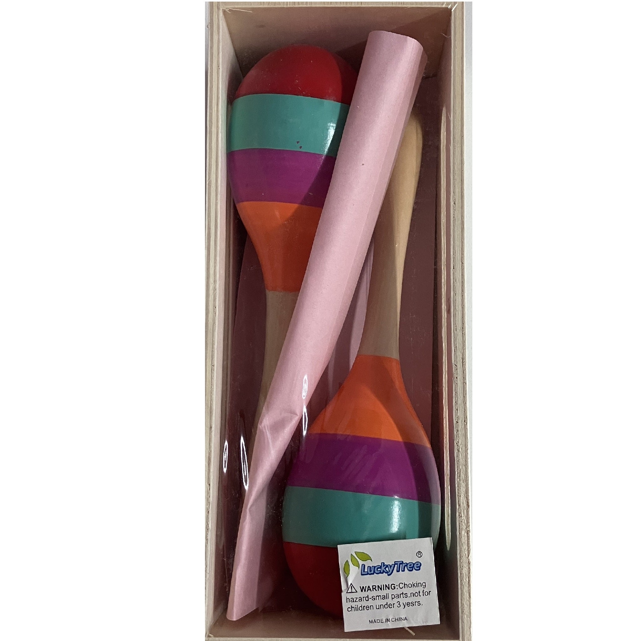Wooden Maracas in Box - 19cm - Colourful Stripe