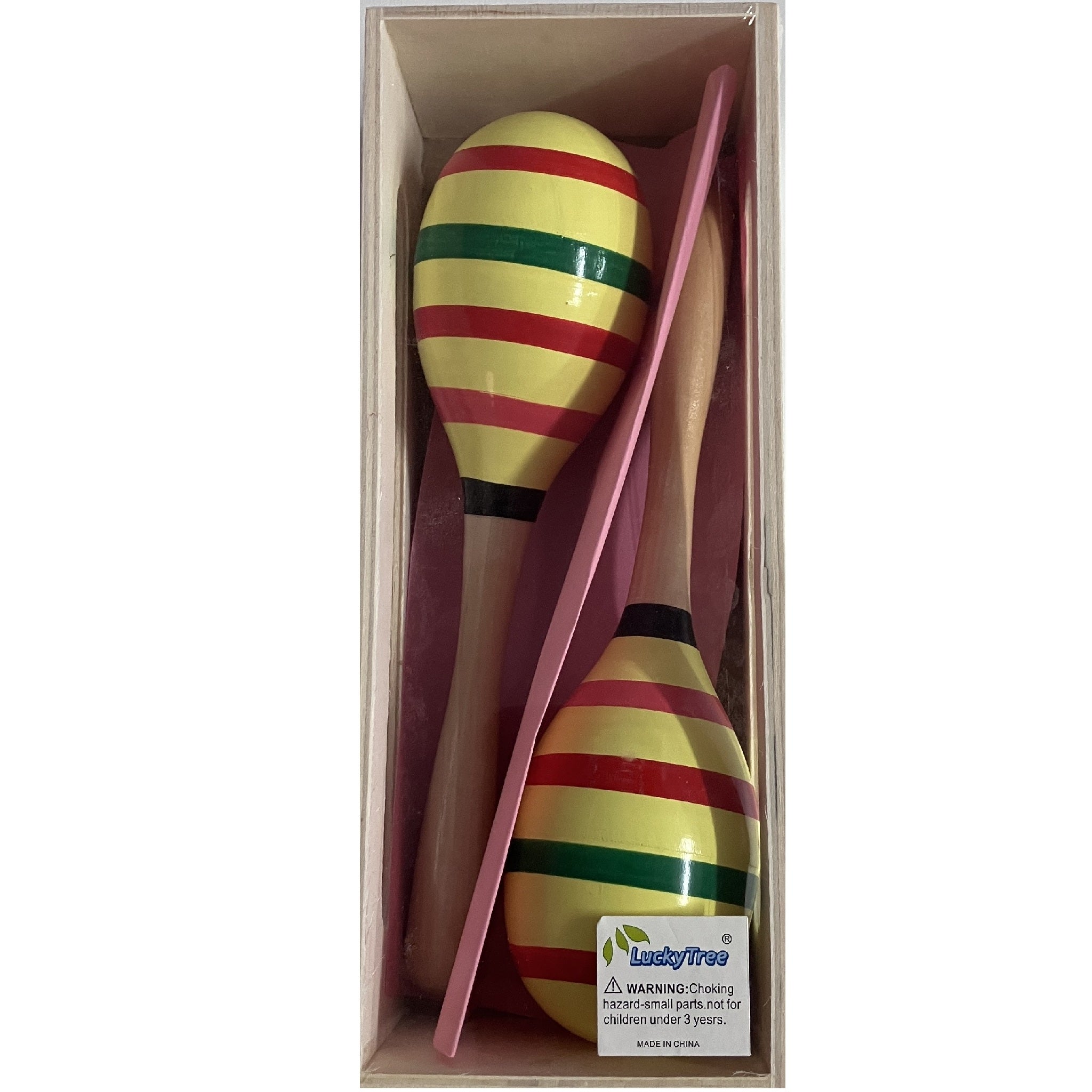 Wooden Maracas in Box - 19cm - Yellow Stripe