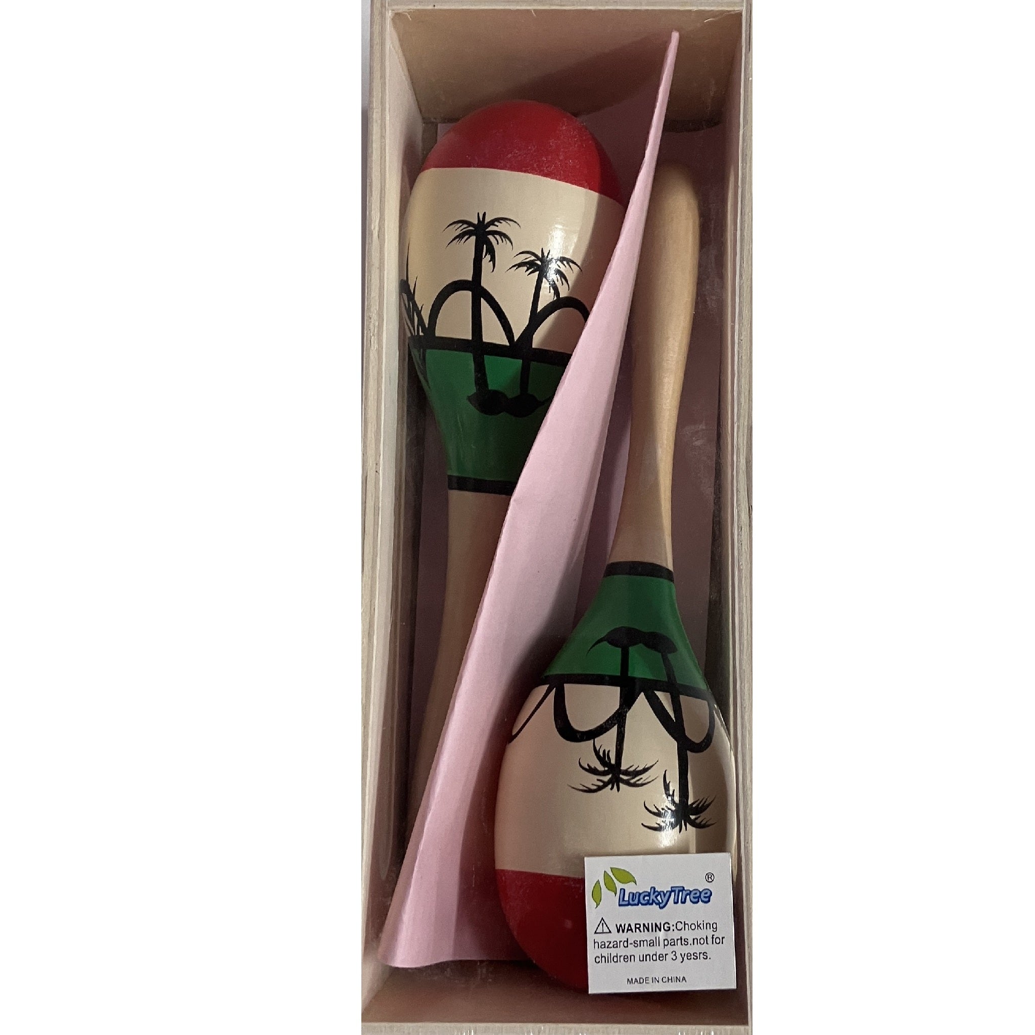 Wooden Maracas in Box - 19cm - Palm Trees