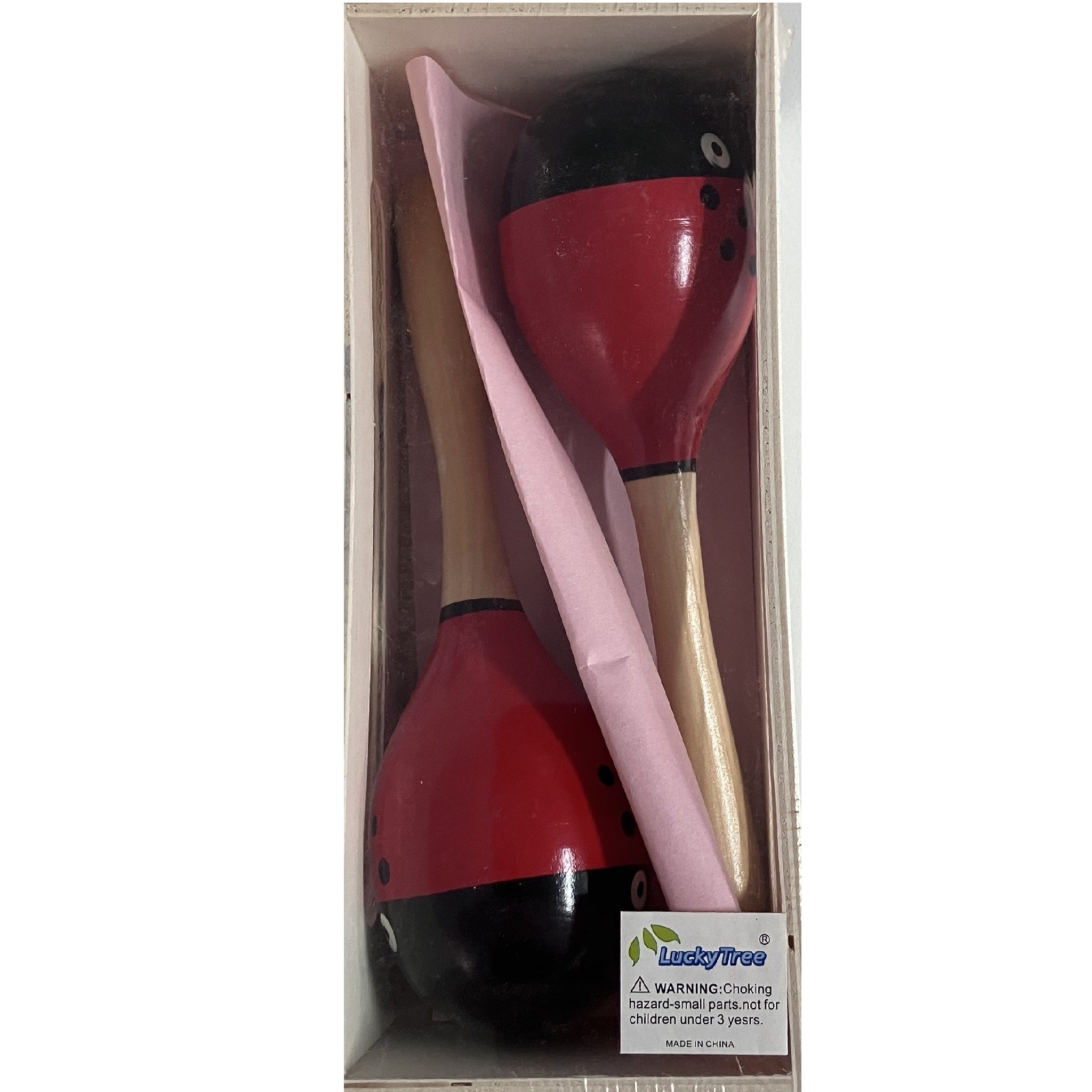 Wooden Maracas in Box - 19cm - Red Black Ladybirds