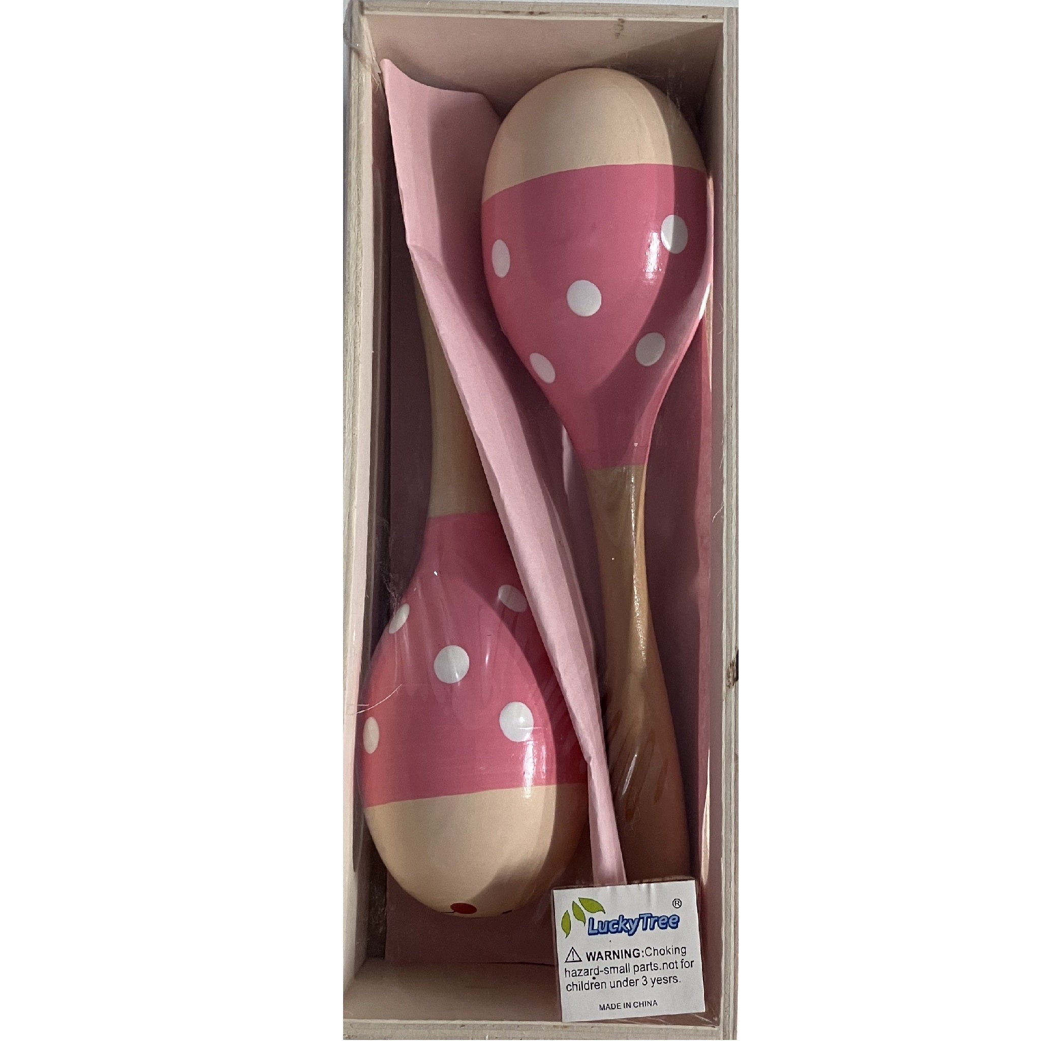 Wooden Maracas in Box - 19cm - Pink Spotty Bug