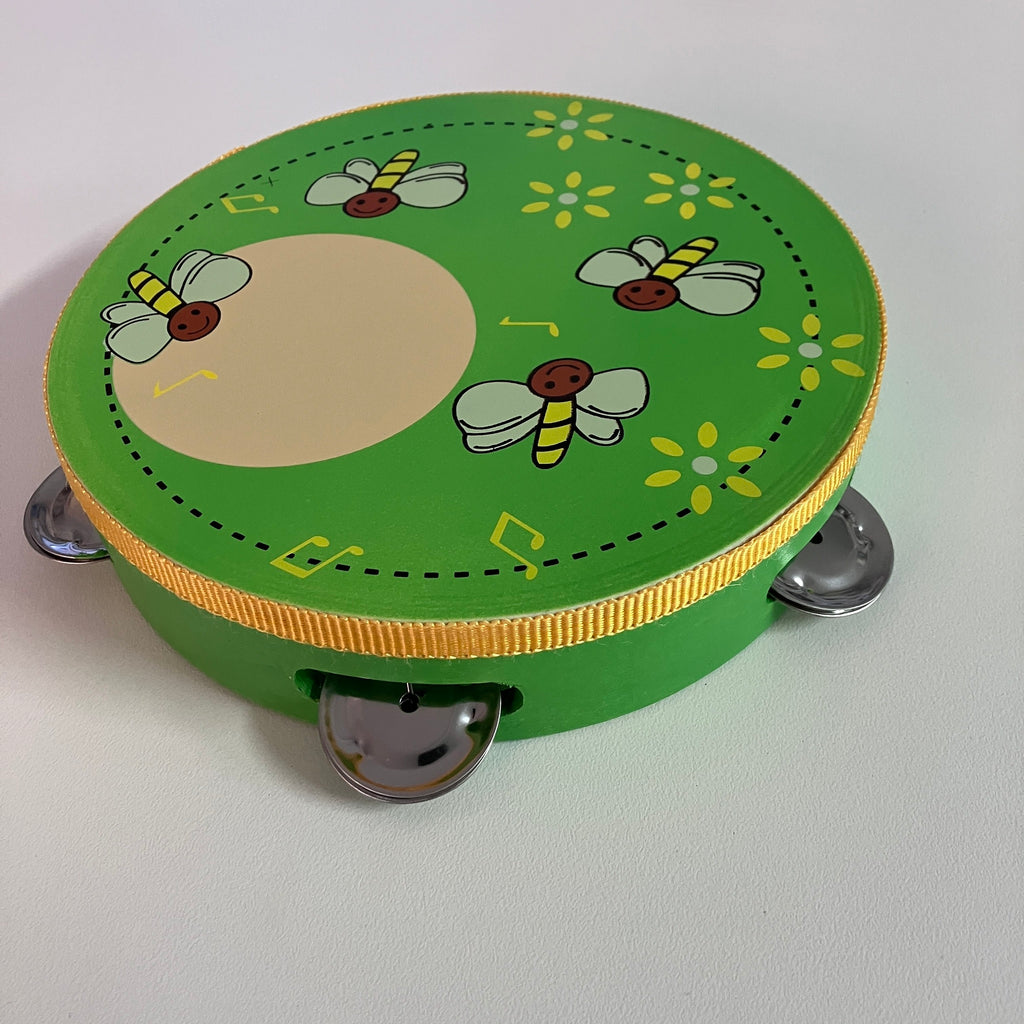 Wooden Tambourine  - Large - Bees on Green