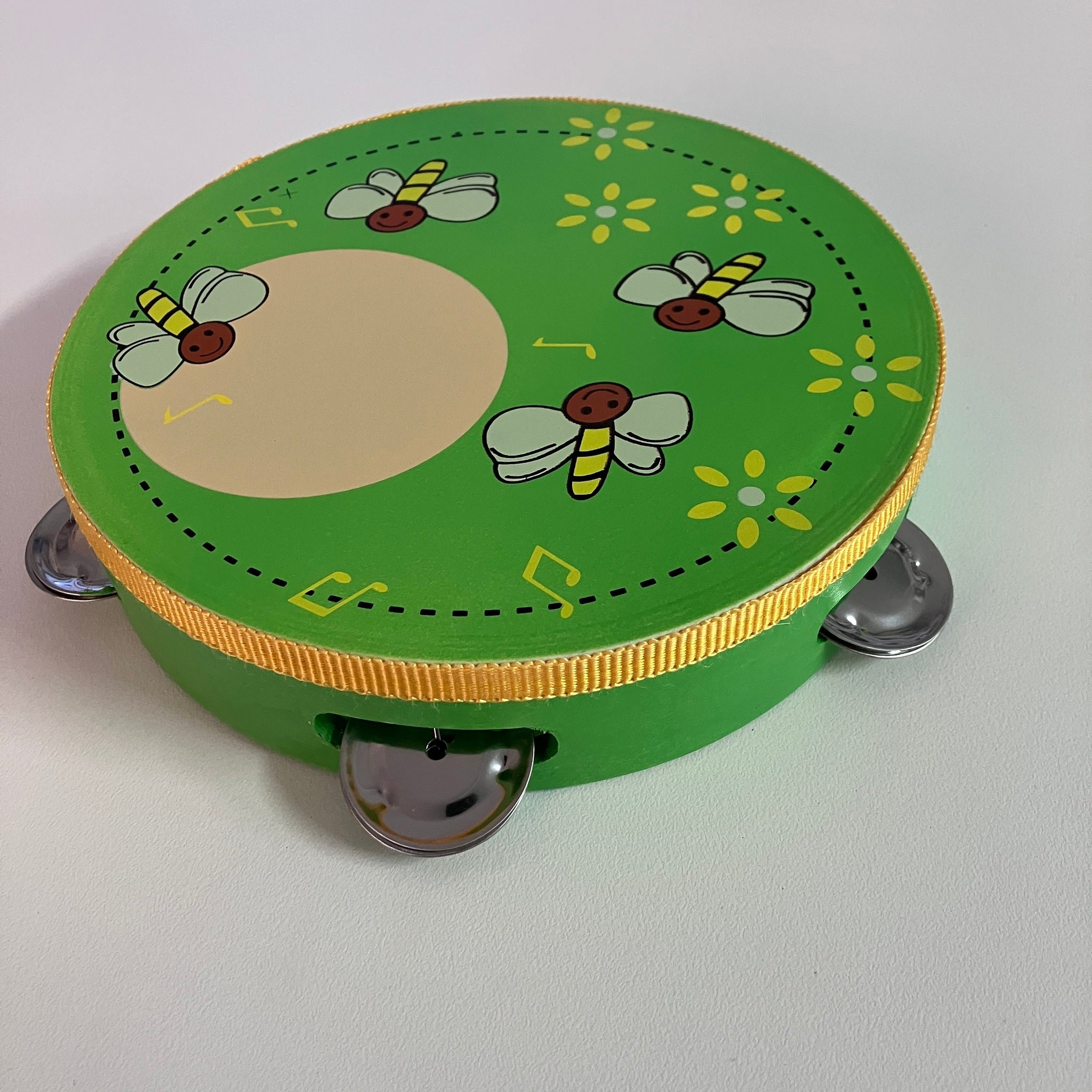 Wooden Tambourine  - Large - Bees on Green