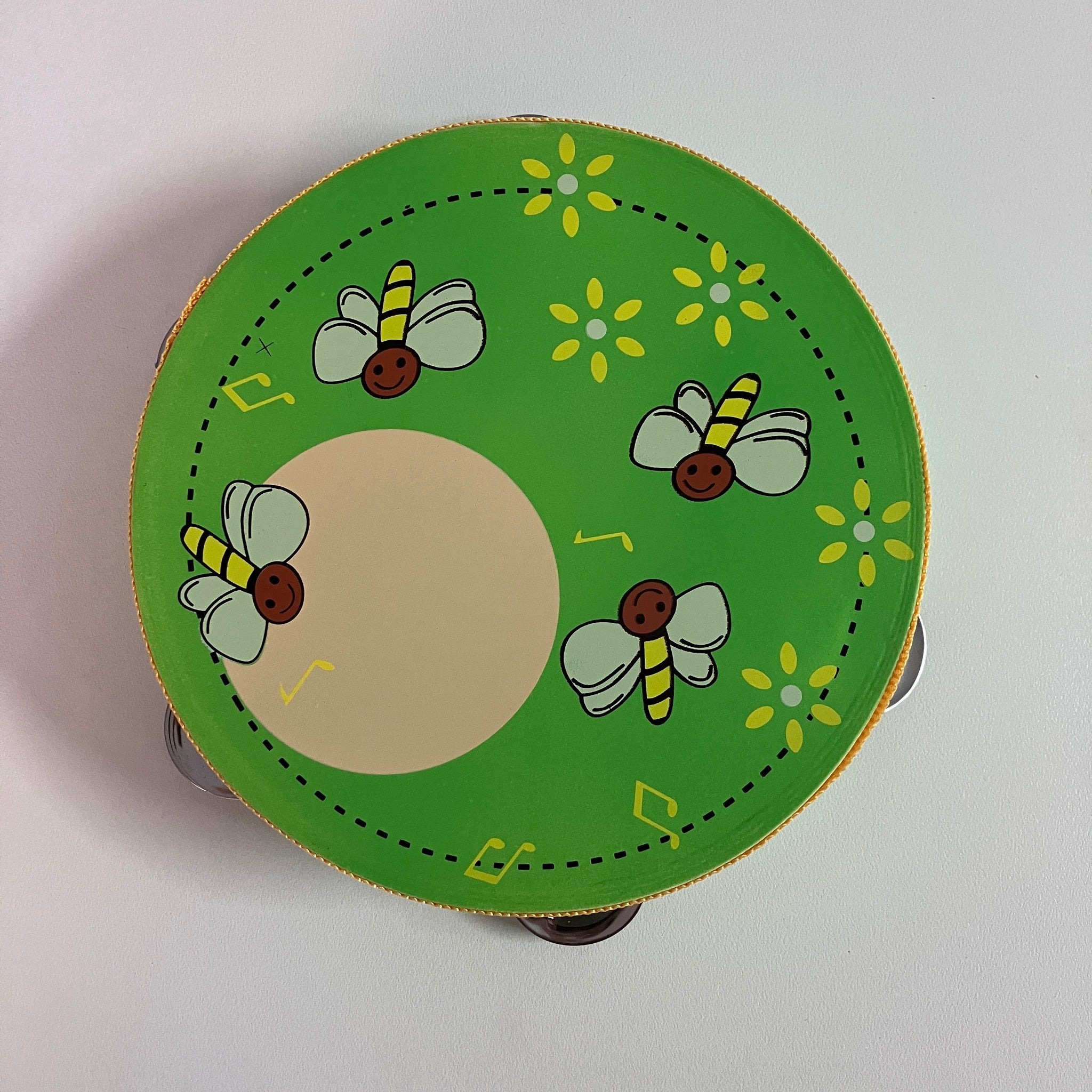Wooden Tambourine  - Large - Bees on Green
