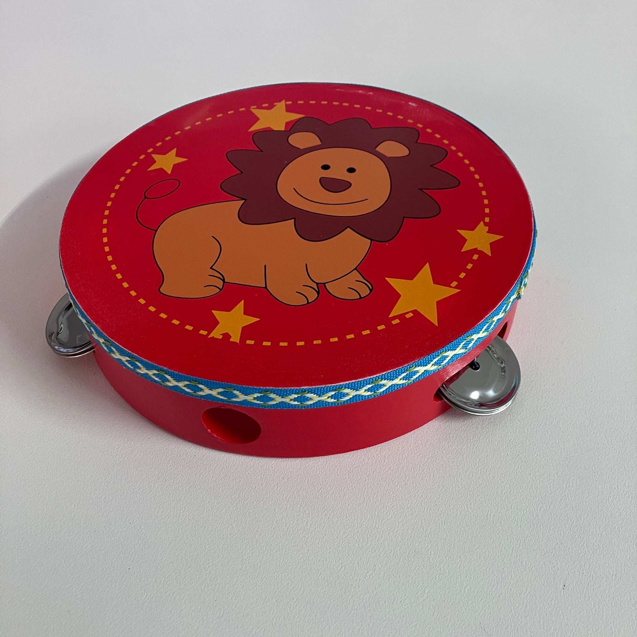 Wooden Tambourine  - Large - Lion on Red