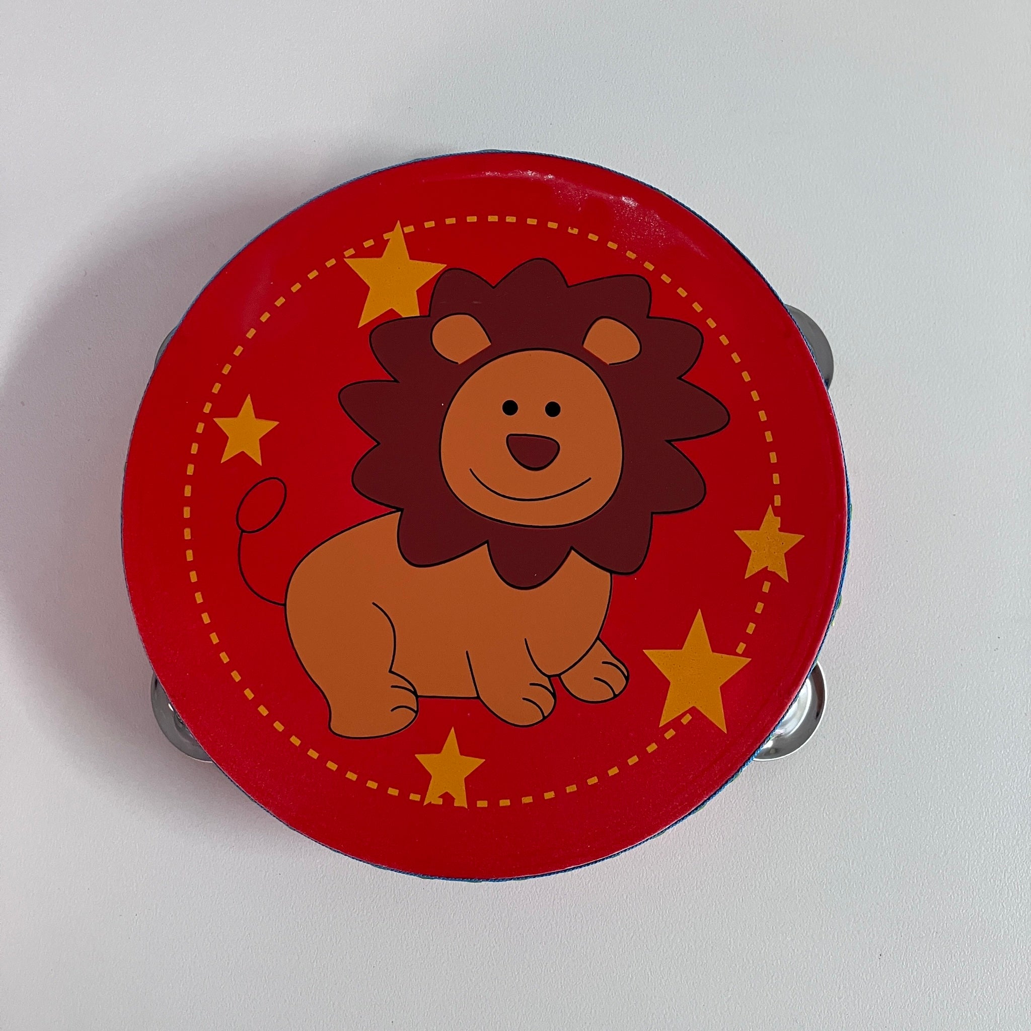 Wooden Tambourine  - Large - Lion on Red