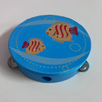 Wooden Tambourine  - Large - Fish on Blue
