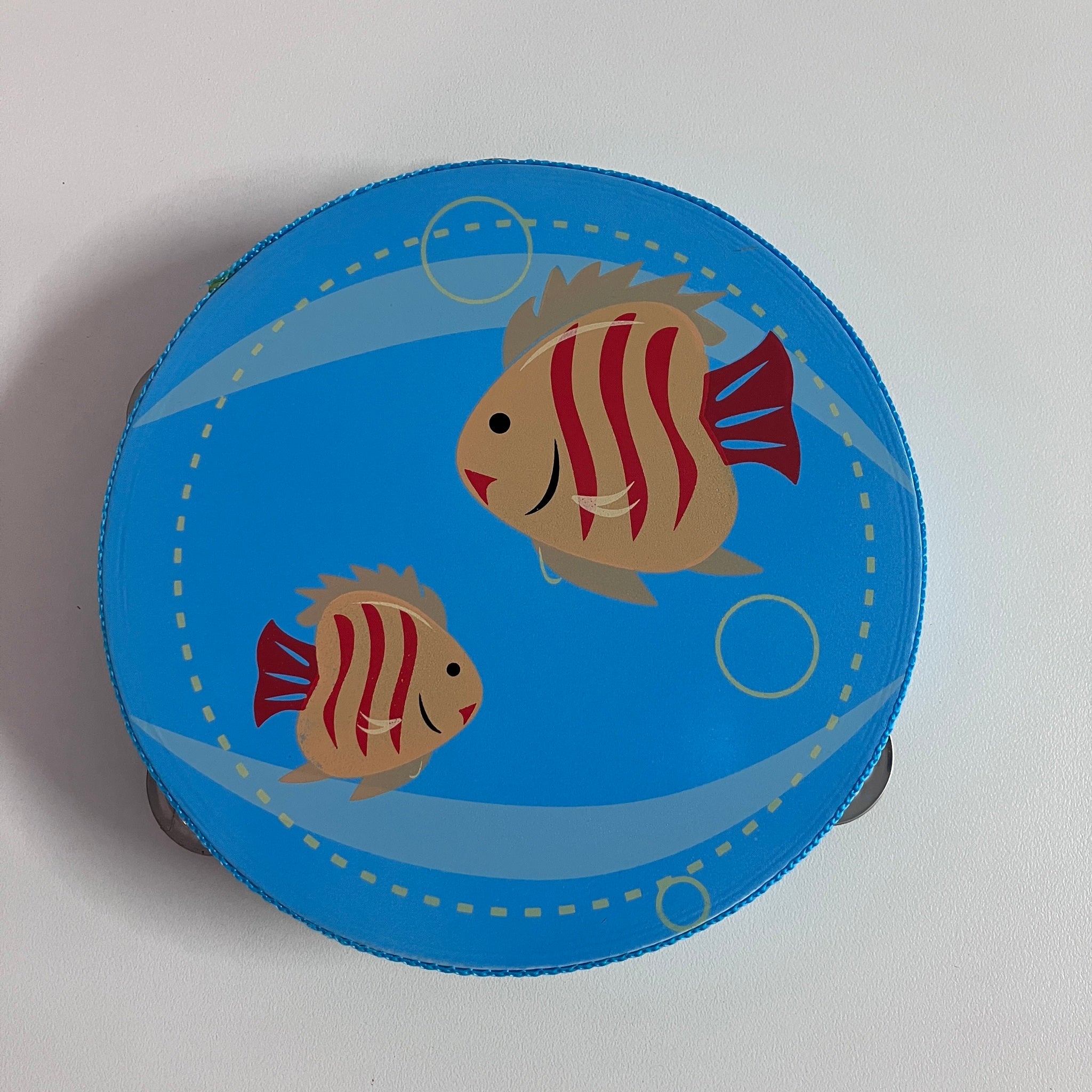Wooden Tambourine  - Large - Fish on Blue