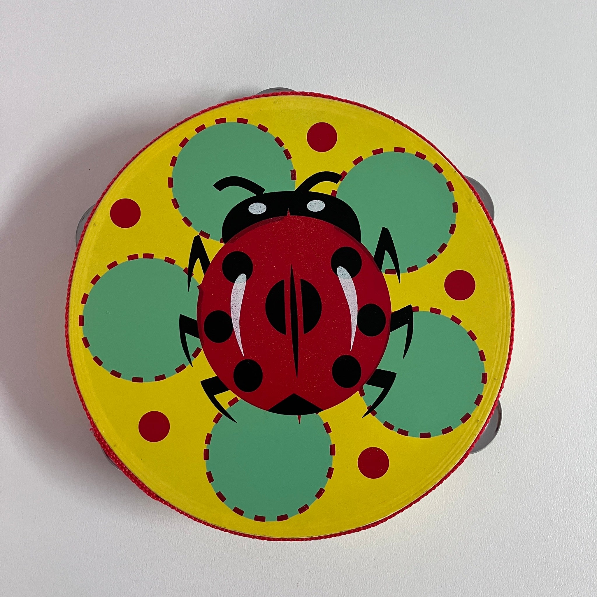 Wooden Tambourine  - Large - Ladybird on Yellow