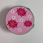 Wooden Tambourine  - Pink Pattern / Green on side