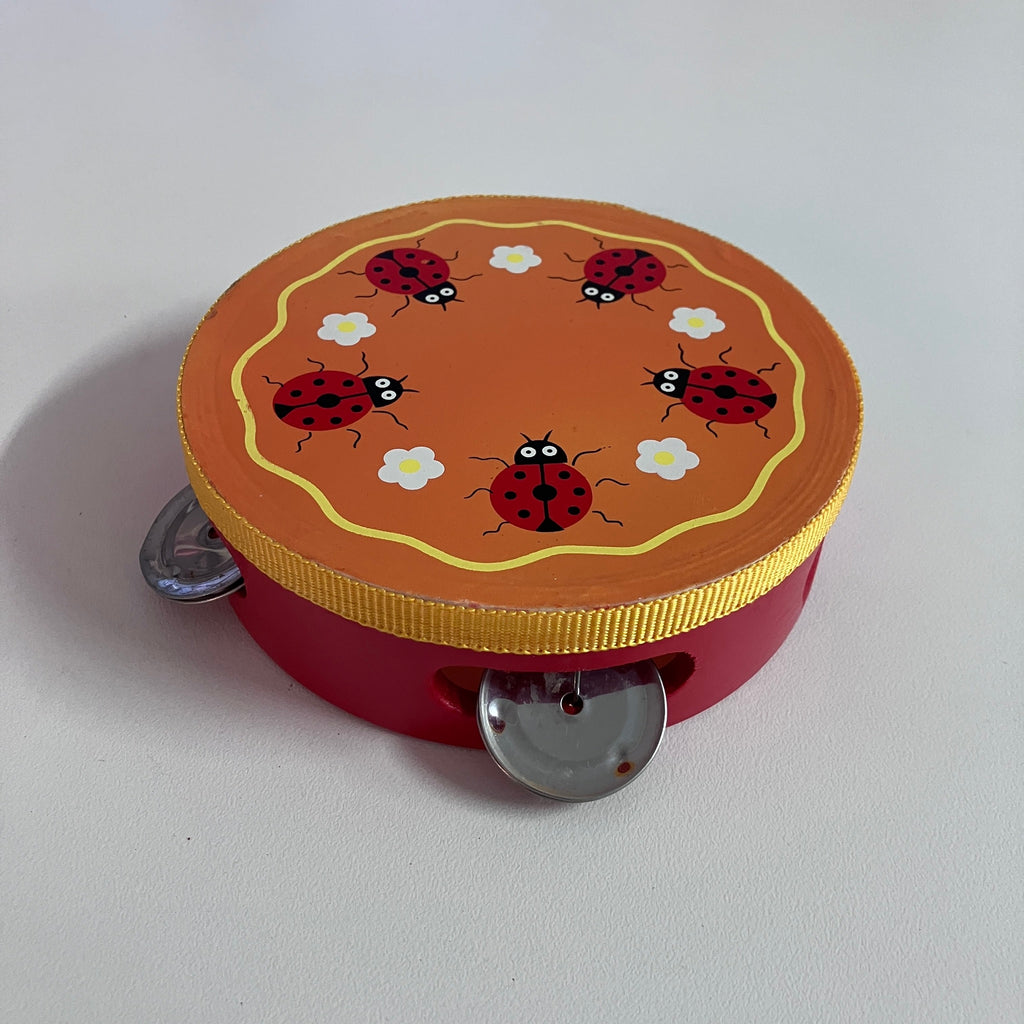 Wooden Tambourine  - Ladybird on Orange