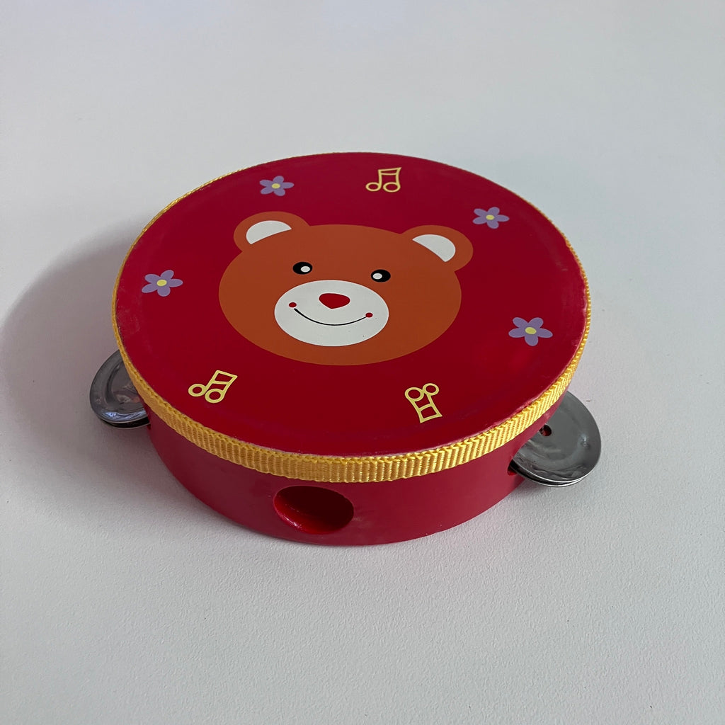 Wooden Tambourine  - Bear on Red