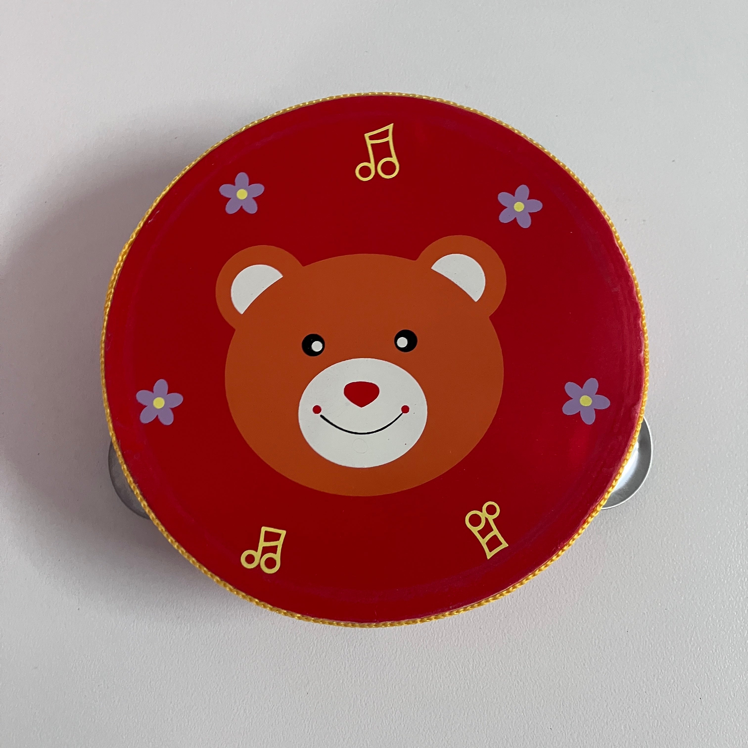 Wooden Tambourine  - Bear on Red