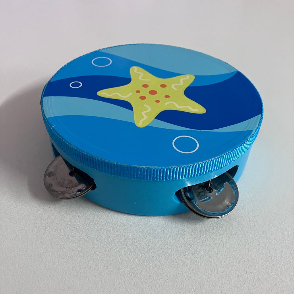 Wooden Tambourine  - Starfish on Blue