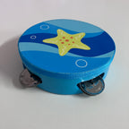 Wooden Tambourine  - Starfish on Blue