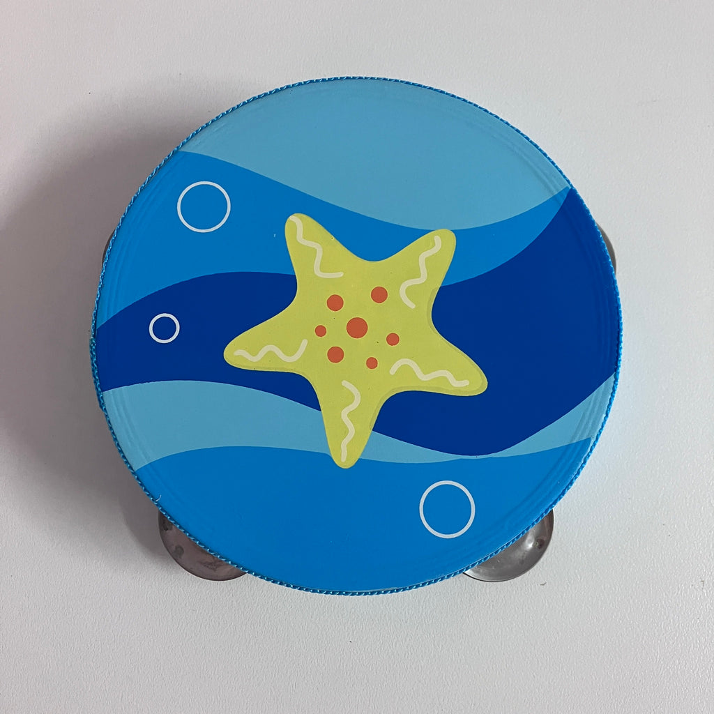Wooden Tambourine  - Starfish on Blue