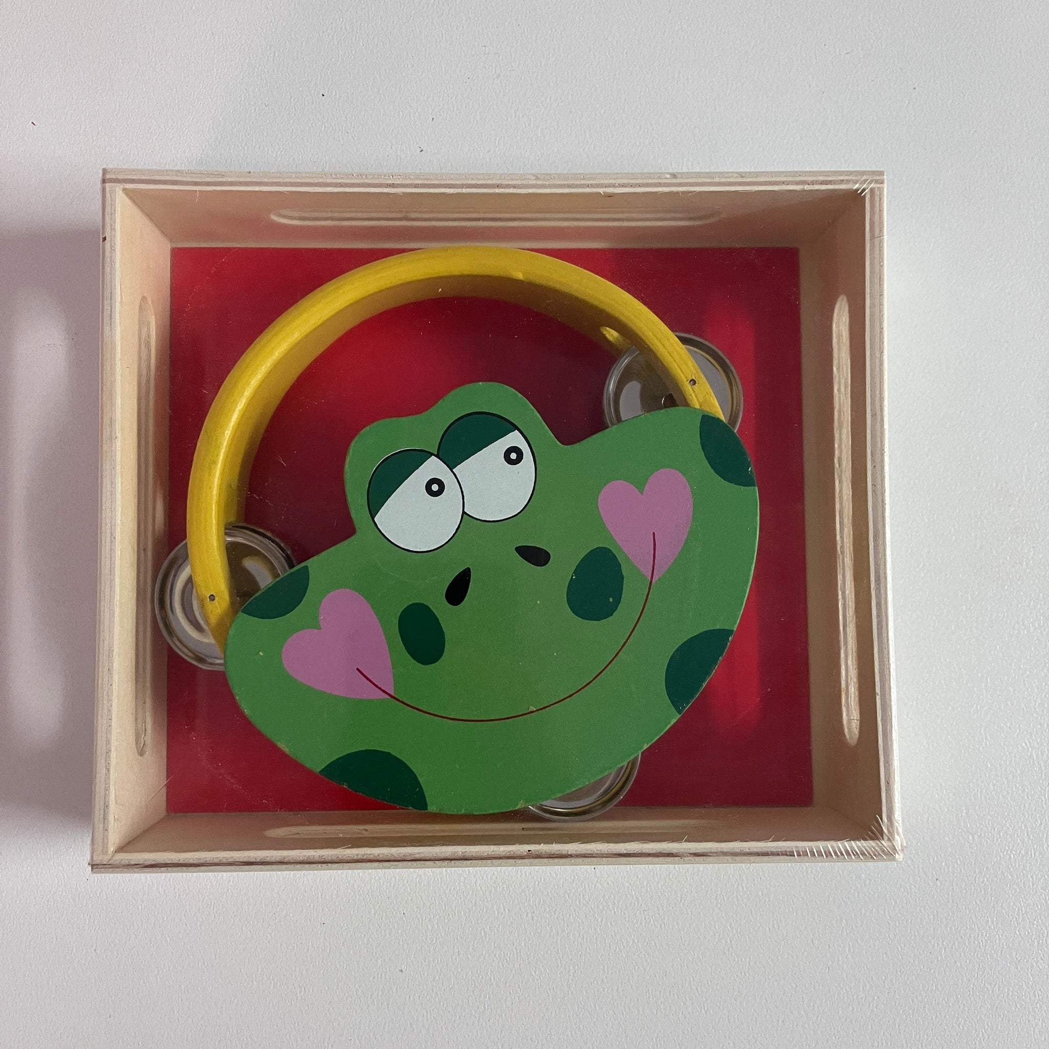 Wooden Tambourine  in Box - Frog