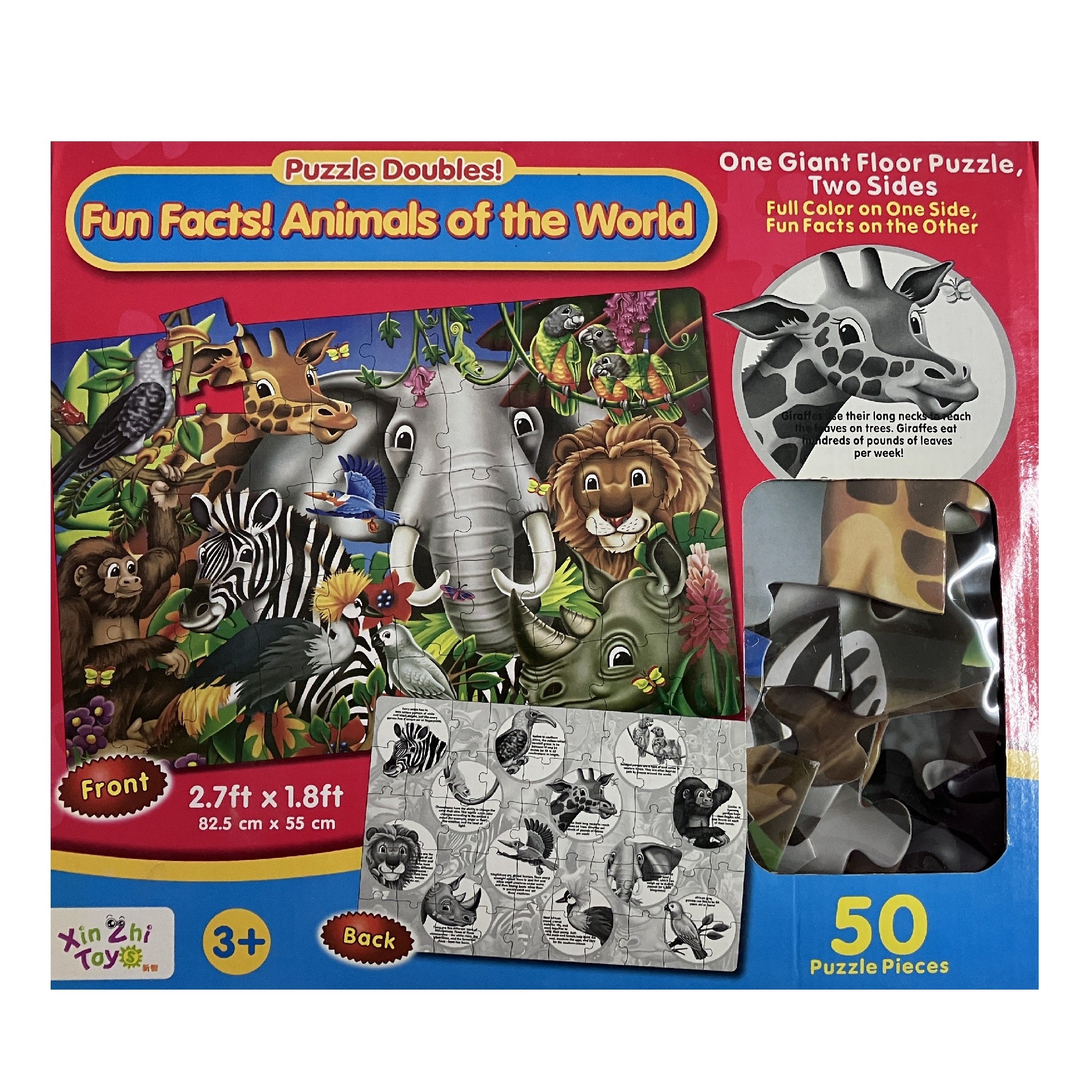Puzzle Doubles - 50pc - Giant Floor Puzzle - Fun Facts! Animals of the World