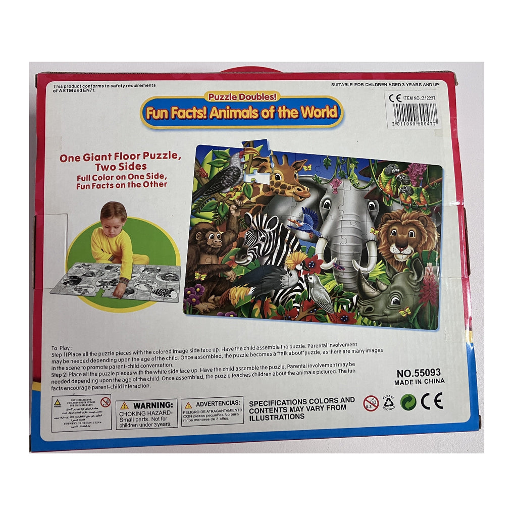 Puzzle Doubles - 50pc - Giant Floor Puzzle - Fun Facts! Animals of the World