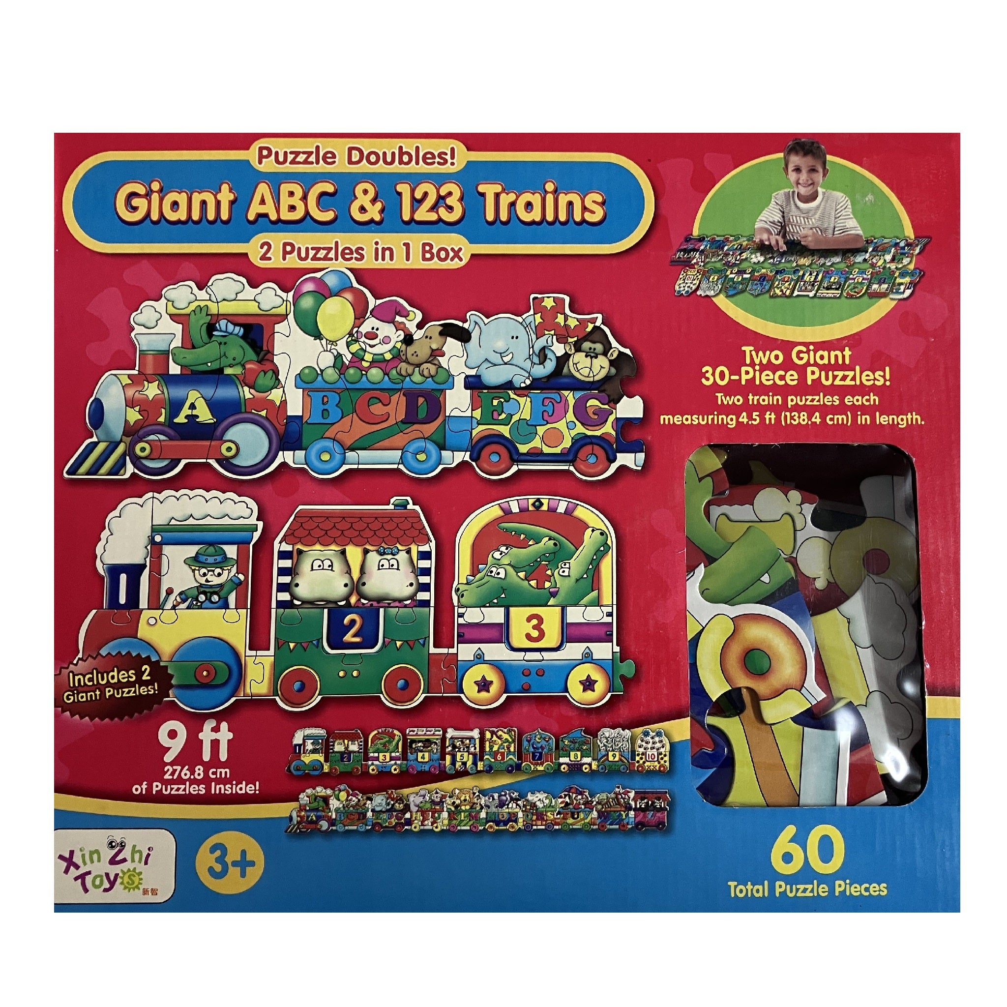 Puzzle Doubles - 2 Puzzles in 1 Box - 60pc - Giant ABC & 123 Trains