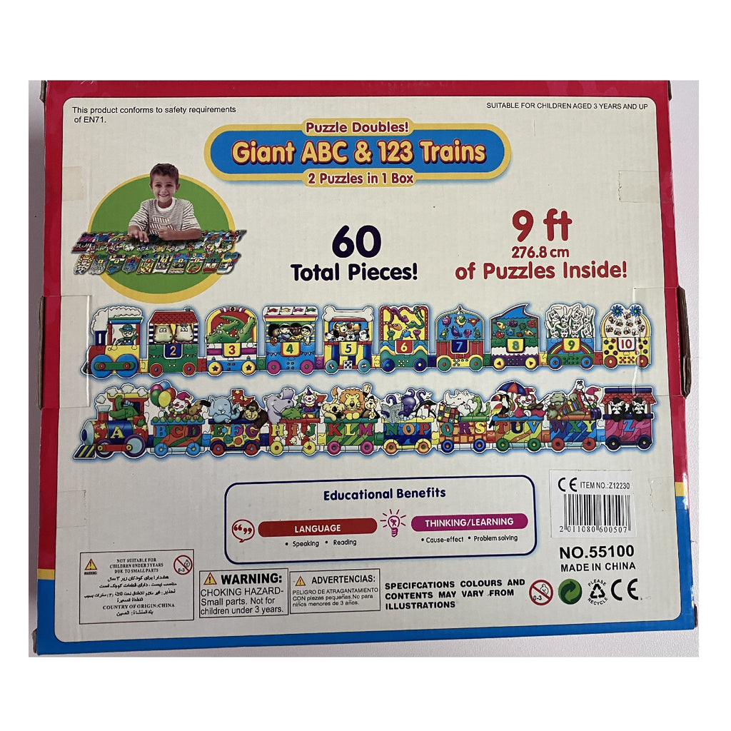 Puzzle Doubles - 2 Puzzles in 1 Box - 60pc - Giant ABC & 123 Trains