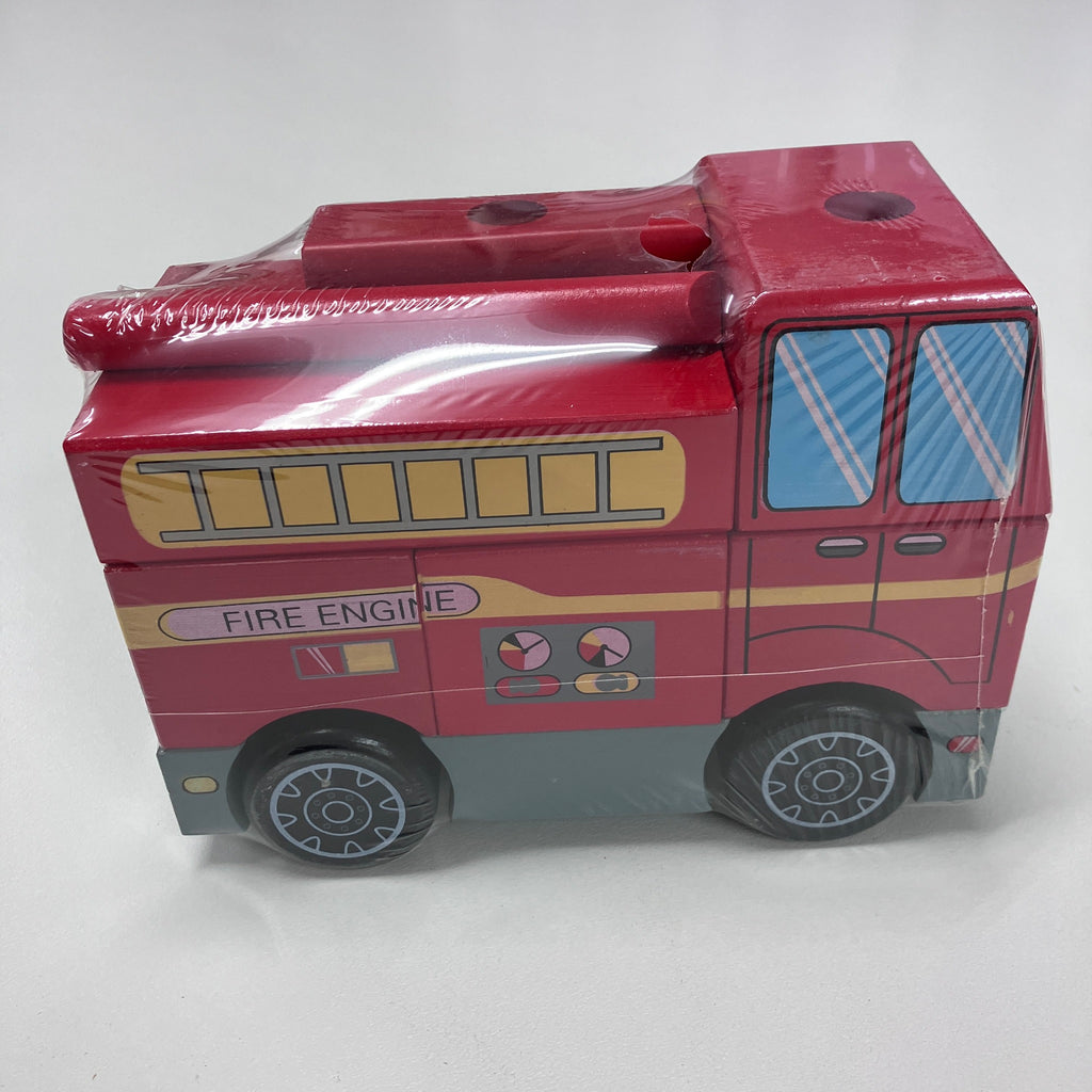Wooden Stacking Construction Vehicles - Fire Engine