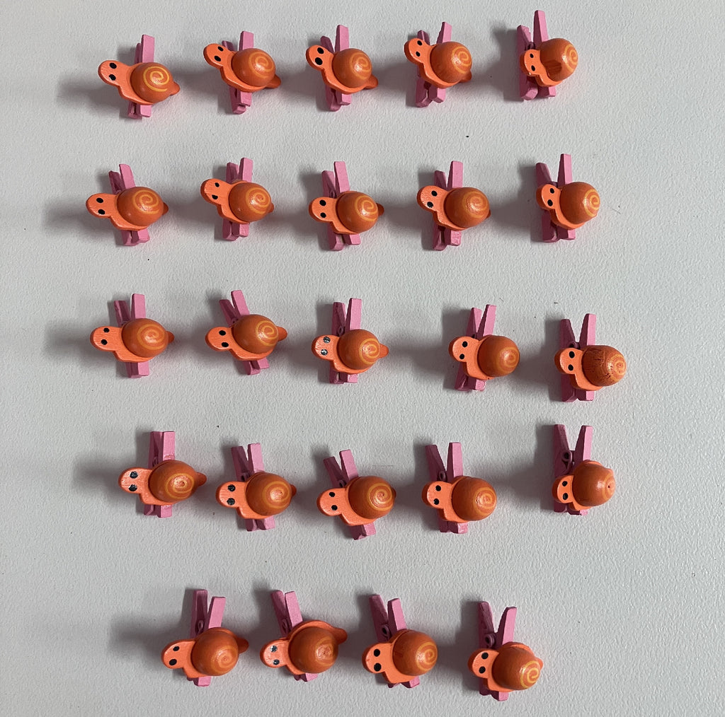 Wooden Mini Pegs - Orange Turtle on Pink Peg