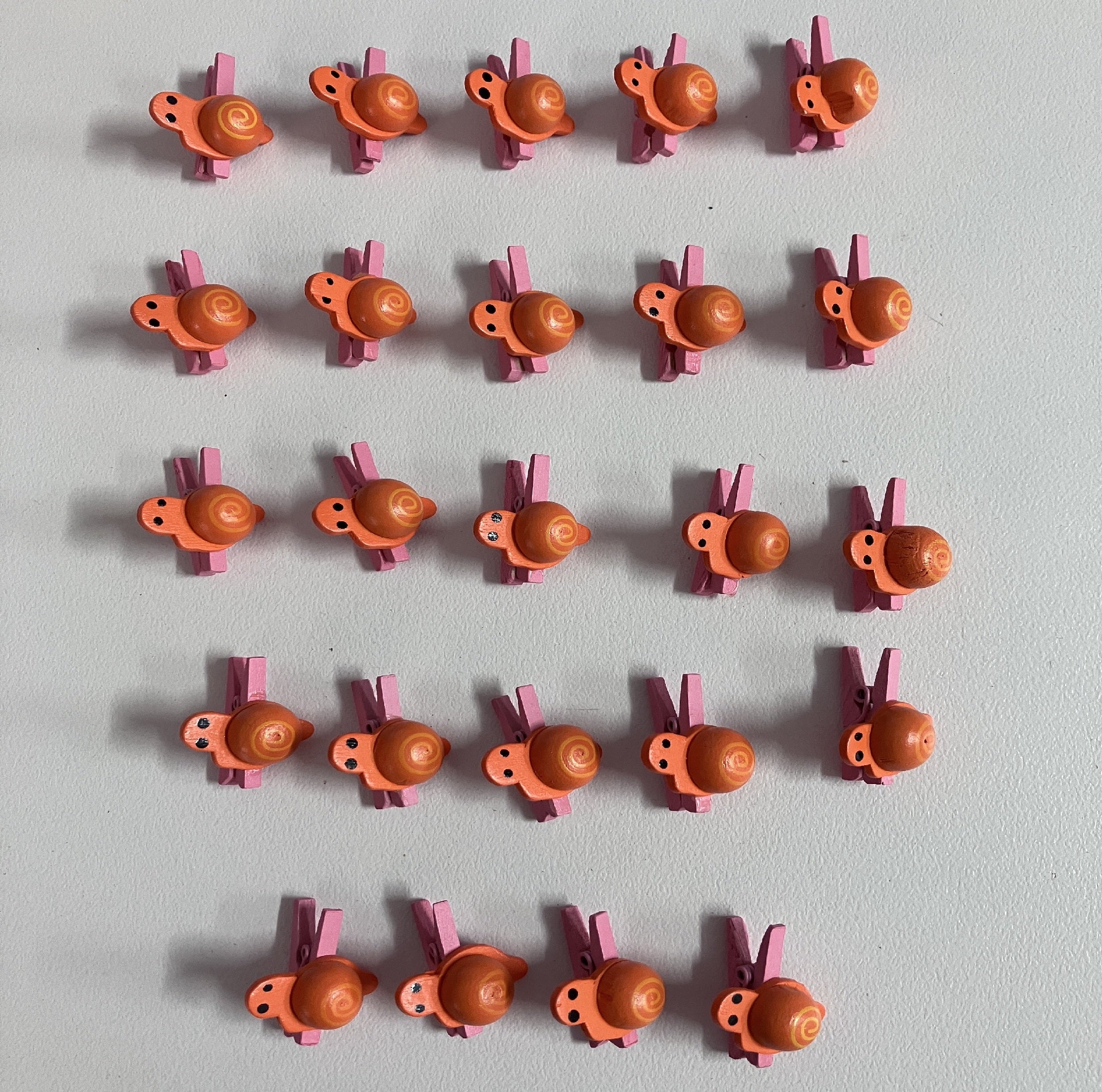 Wooden Mini Pegs - Orange Turtle on Pink Peg