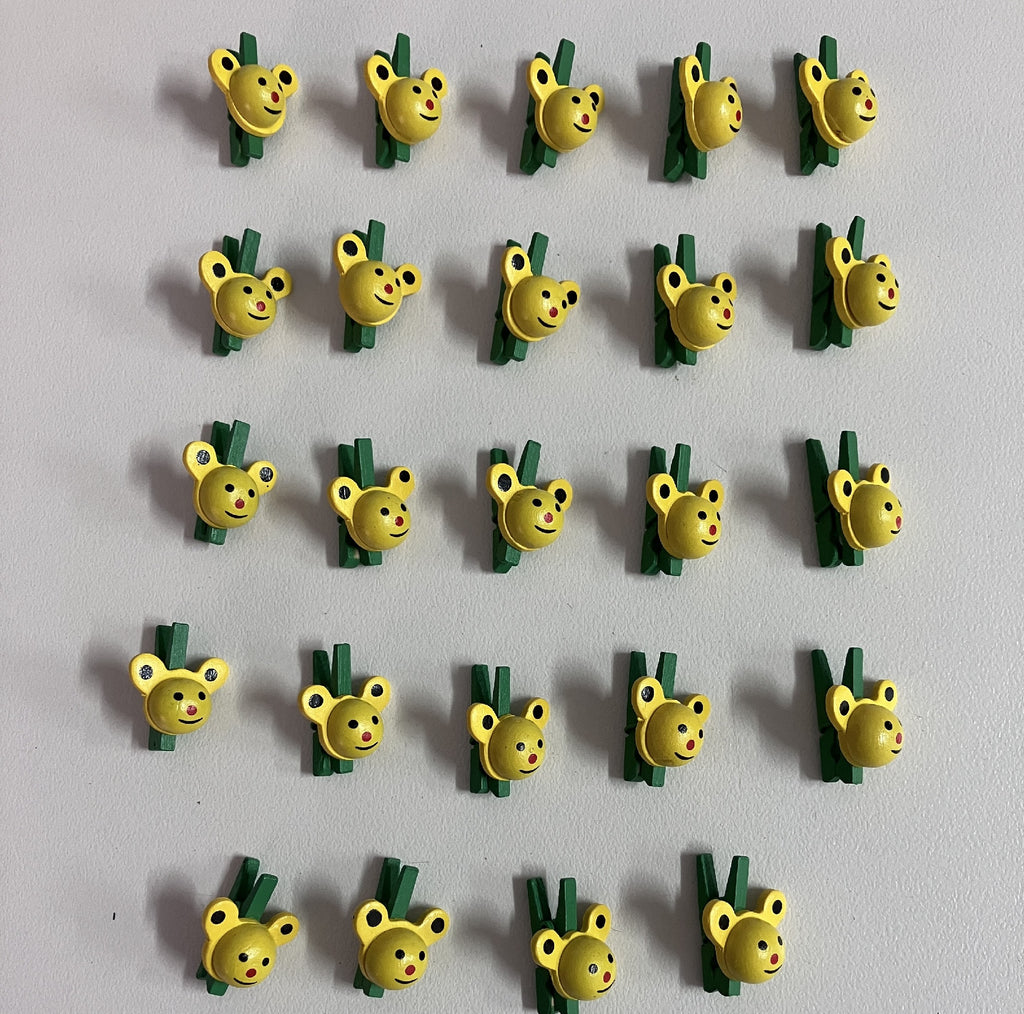 Wooden Mini Pegs - Yellow Bear on Green Peg