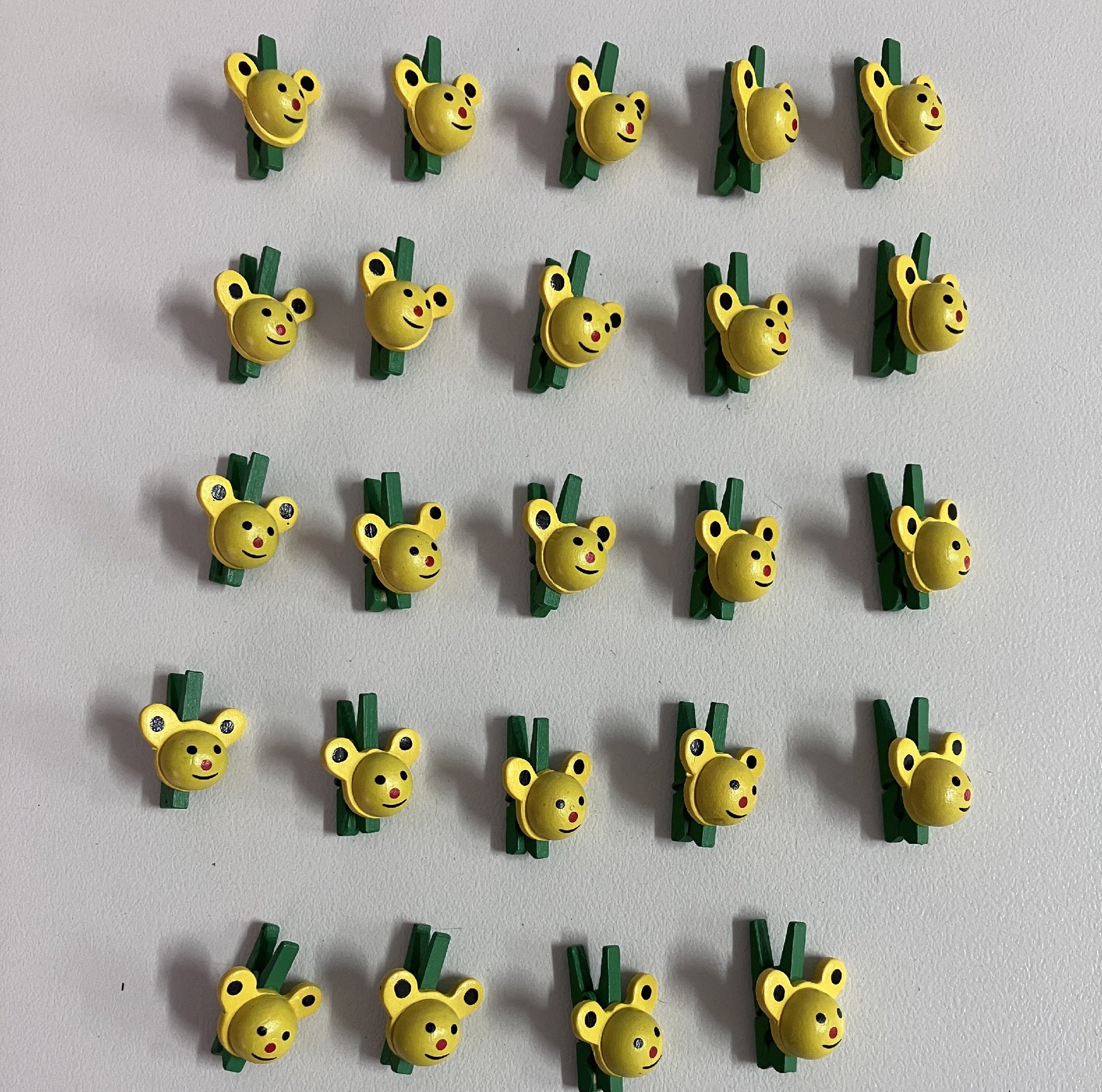 Wooden Mini Pegs - Yellow Bear on Green Peg