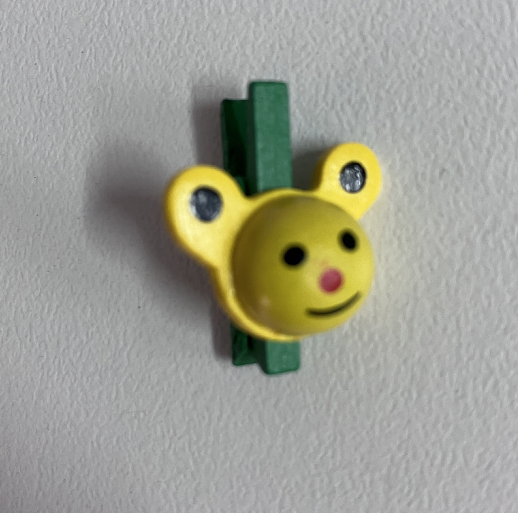 Wooden Mini Pegs - Yellow Bear on Green Peg