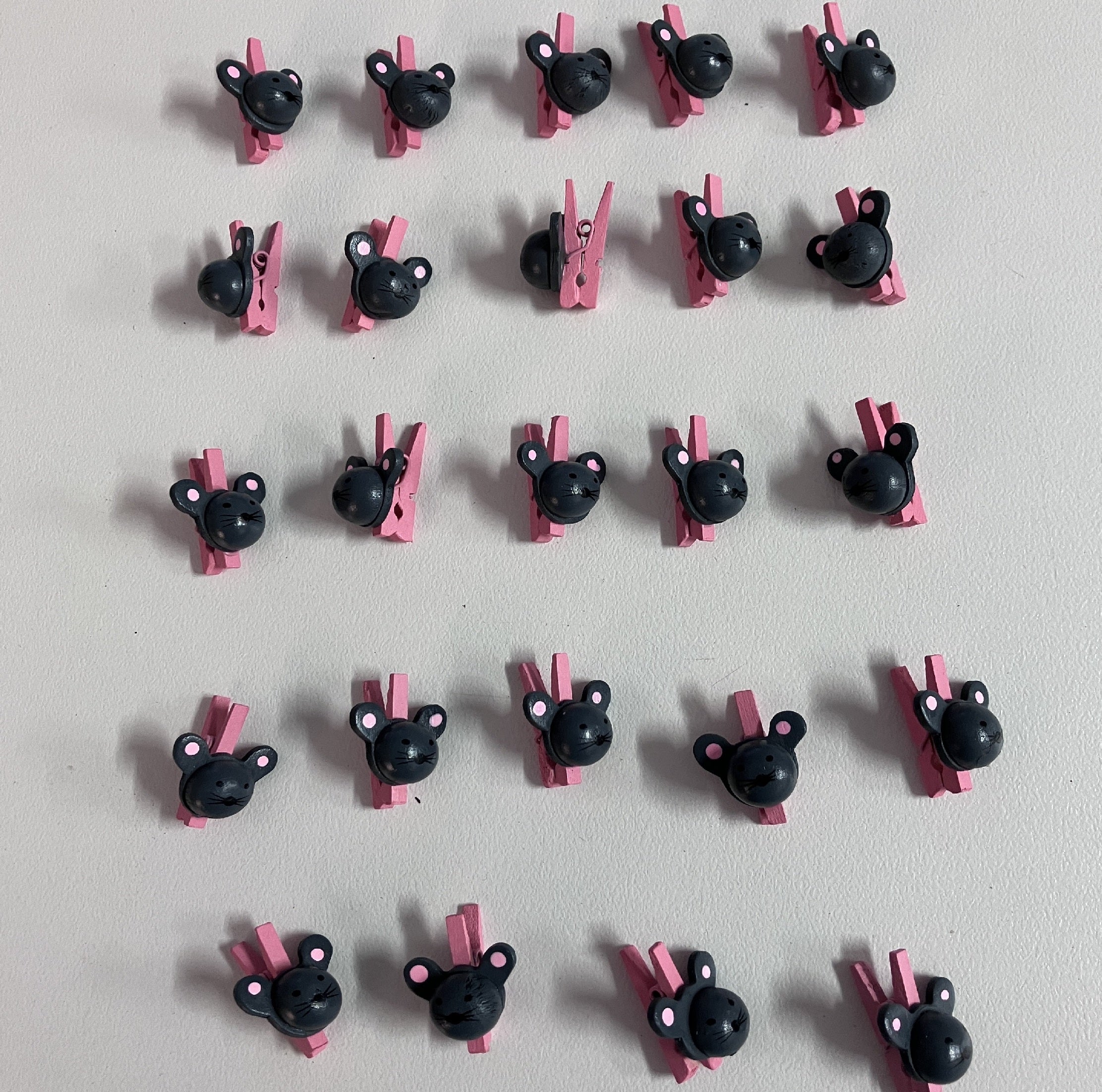 Wooden Mini Pegs - Grey Mouse on Pink Peg