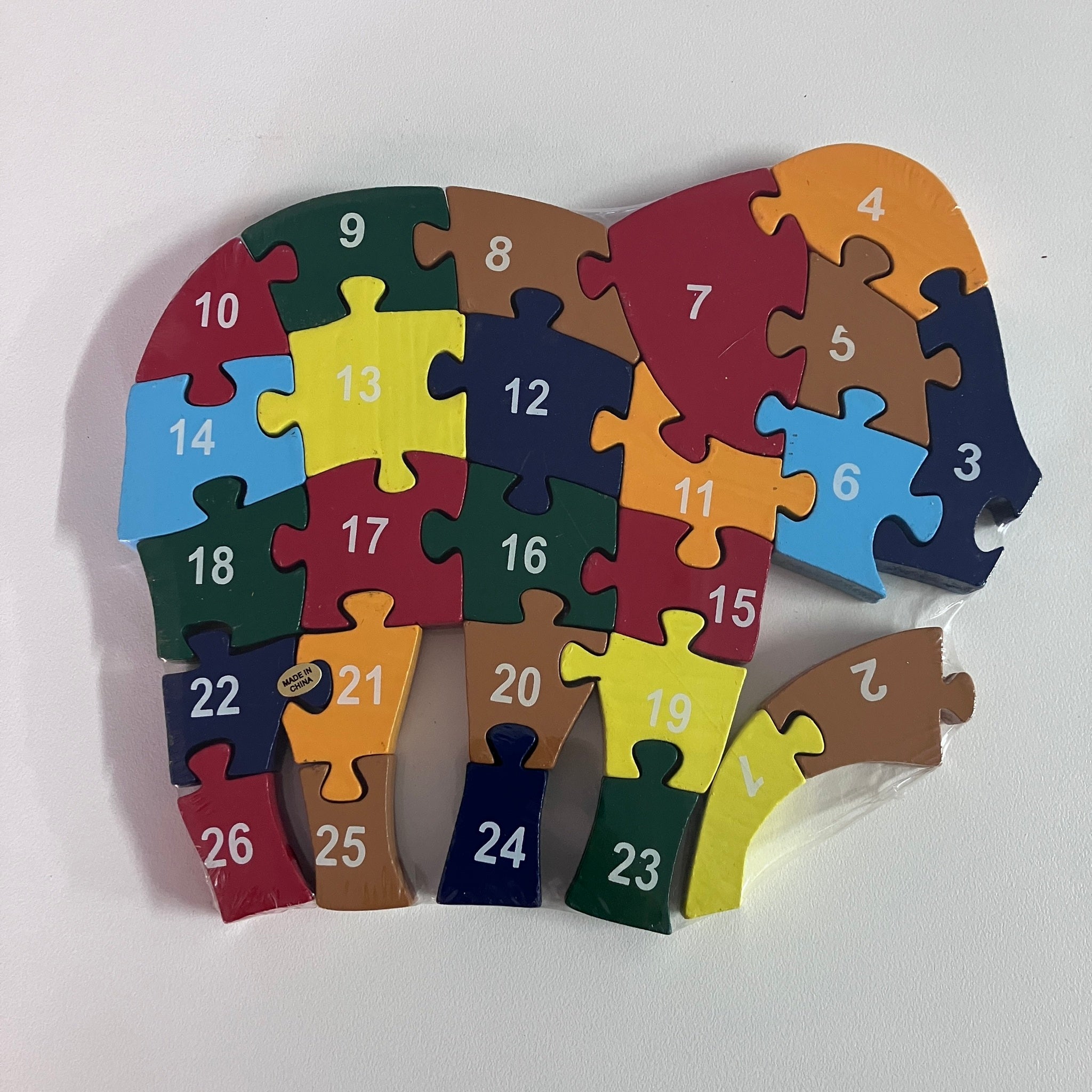 Wooden Block Puzzle - Alphabet & Number - Elephant