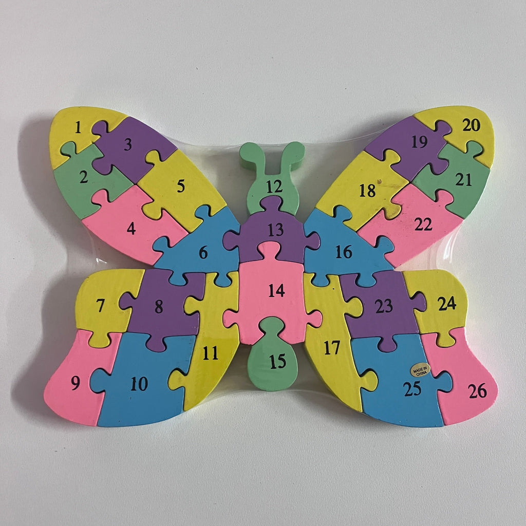 Wooden Block Puzzle - Alphabet & Number - Butterfly