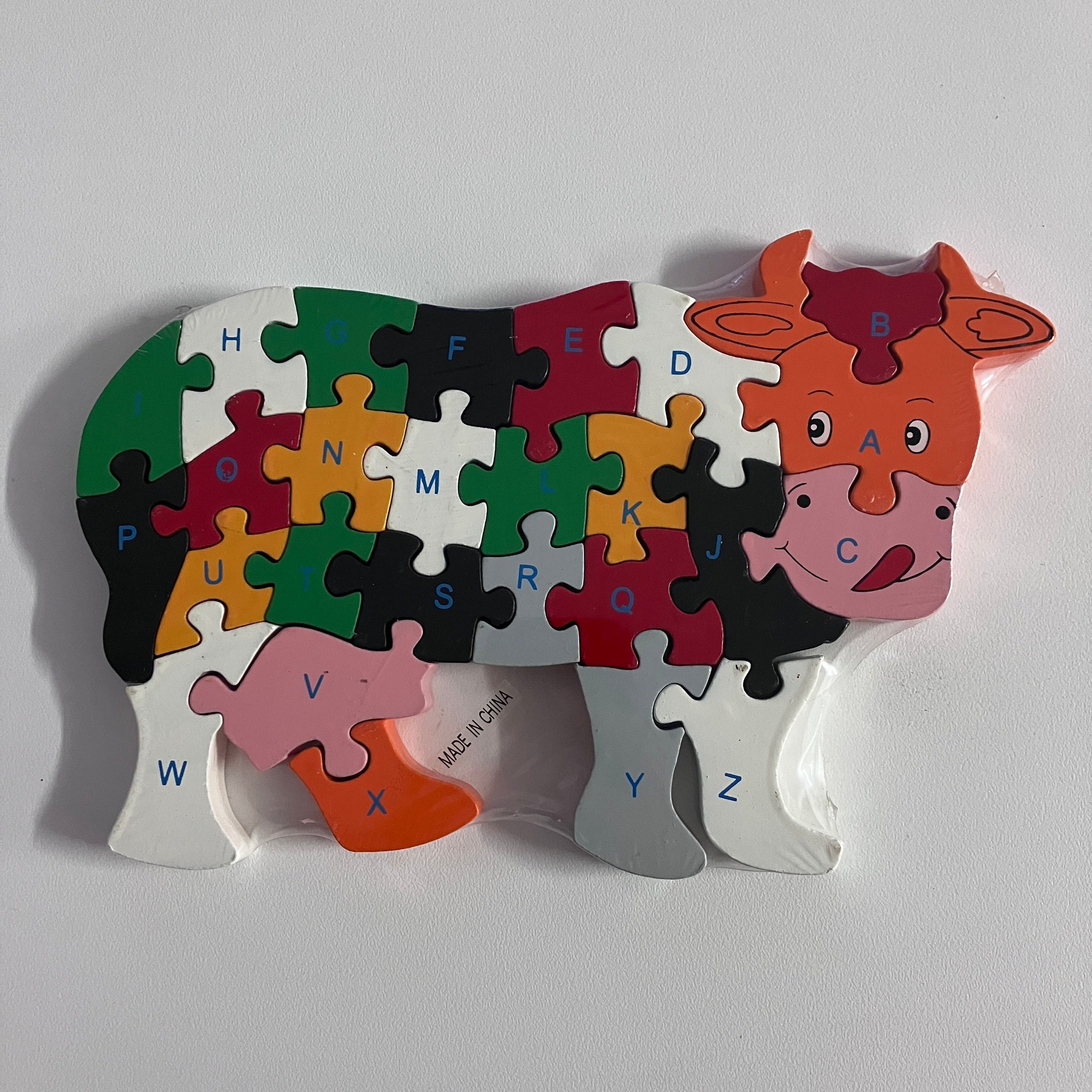 Wooden Block Puzzle - Alphabet & Number - Cow